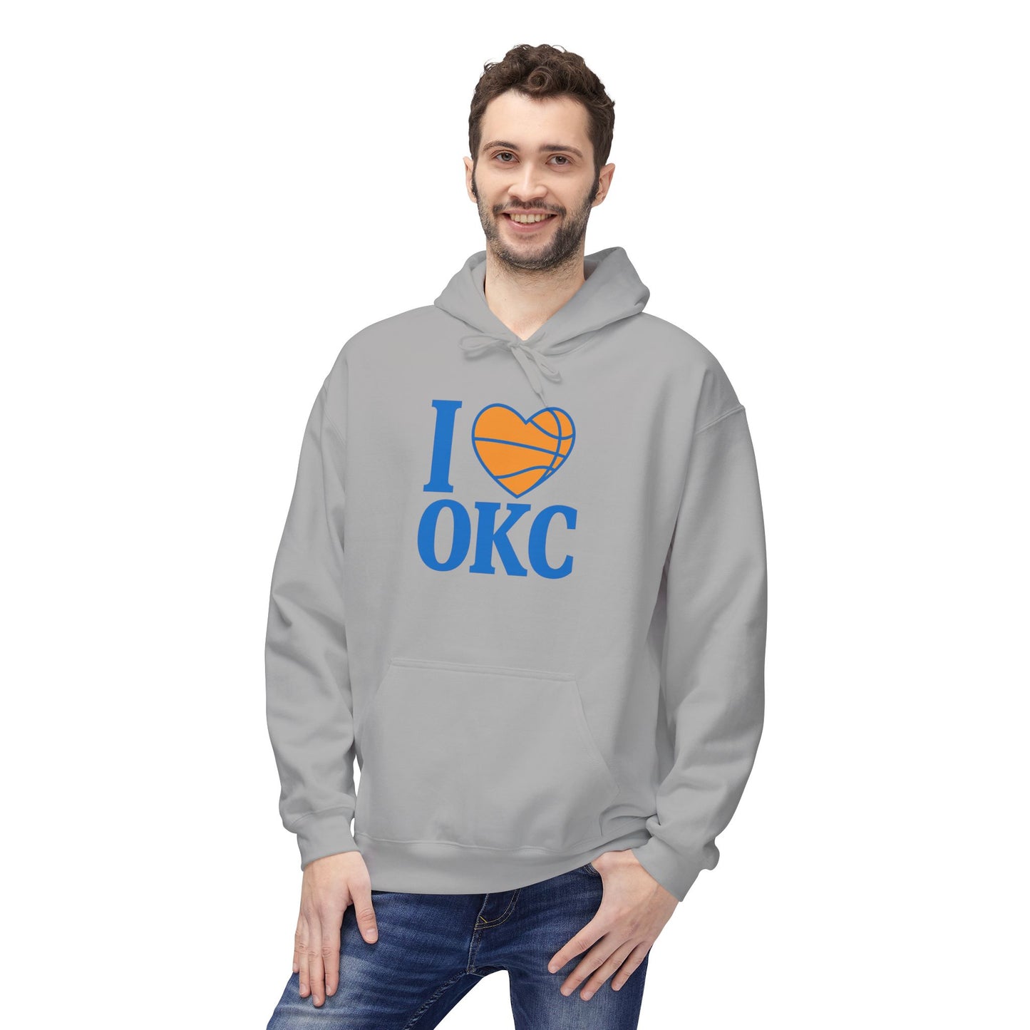 I Love OKC Basketball Hoodie | Oklahoma City Fan Pullover | Blue & Orange Game Day Sweatshirt