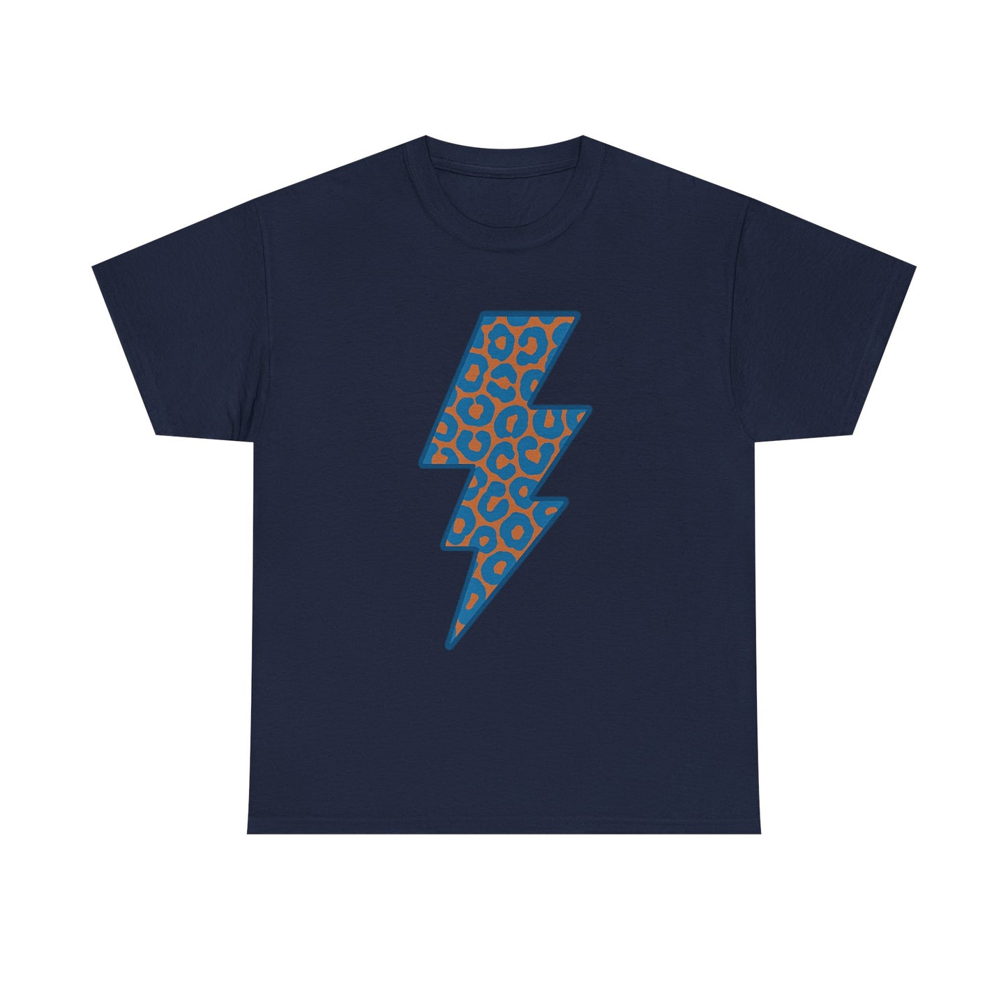 Blue Leopard Lightning Bolt T-Shirt | OKC Thunder Inspired Shirt | Orange & Blue Game Day Tee | Retro Lightning Graphic