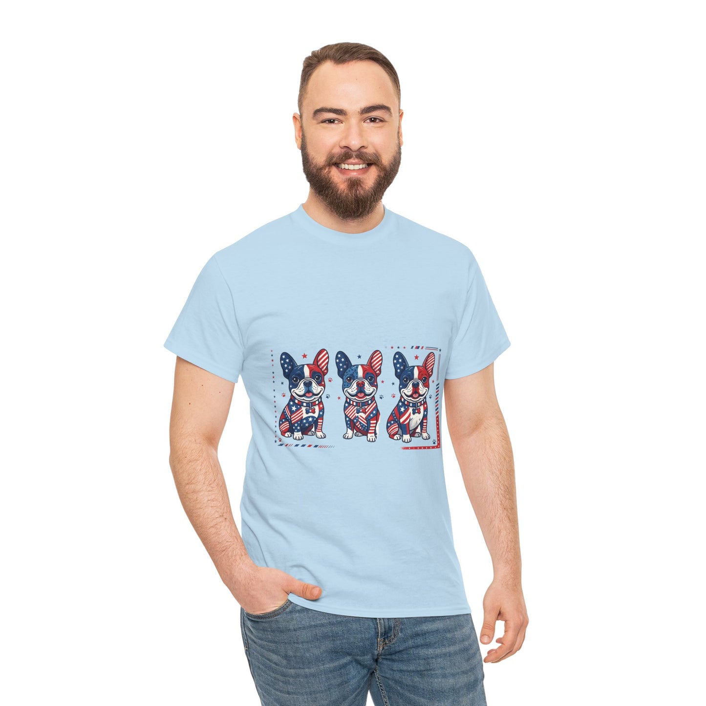 Patriotic French Bulldog Shirt, American Flag Frenchie Trio Tee, Fourth of July Dog Lover Shirt, USA French Bulldog Gift, Frenchie Mom Shirt