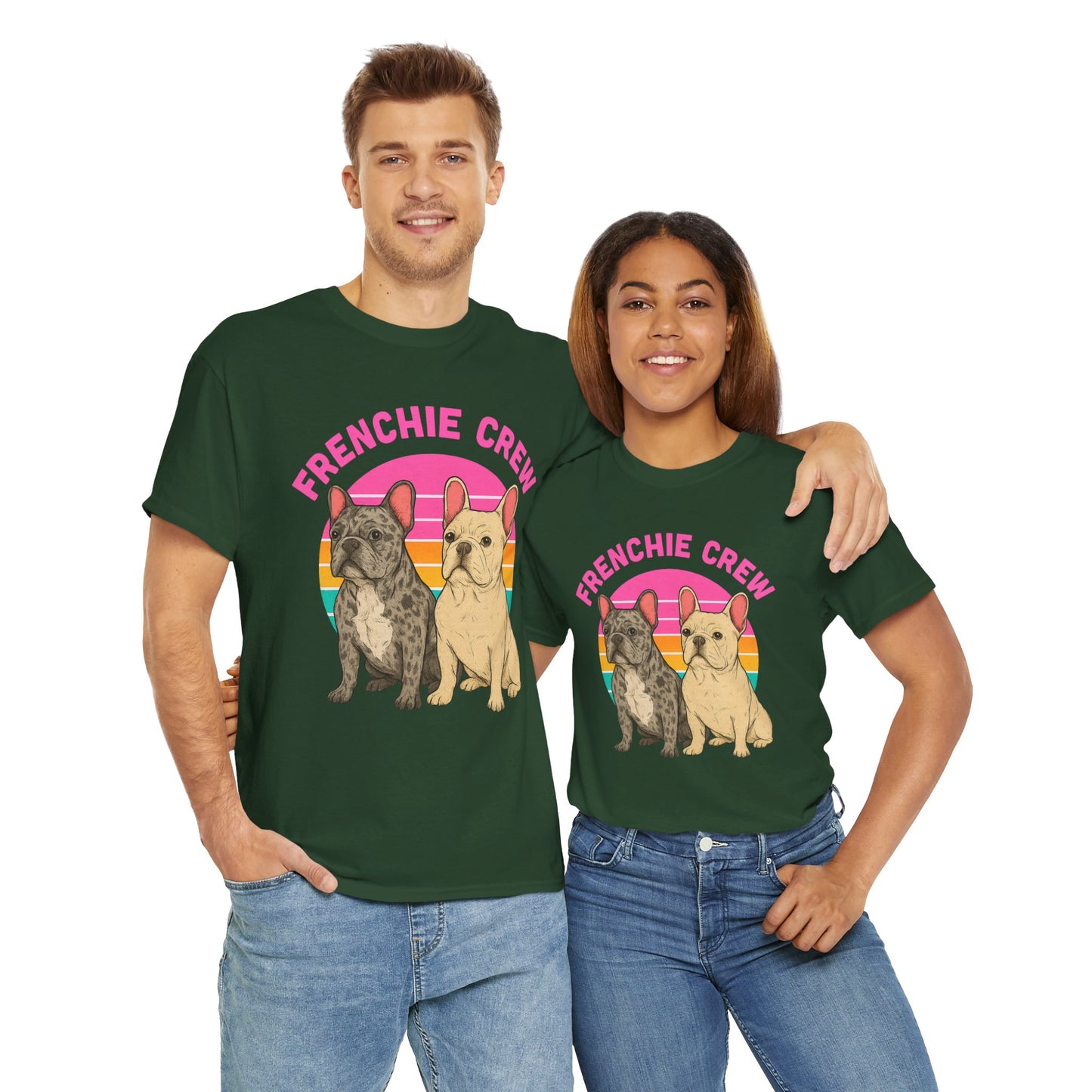 Frenchie Crew T-Shirt | Retro French Bulldog Tee | Merle & Cream Frenchie Dog Lover Shirt | Cute Gift for Frenchie Moms & Dads