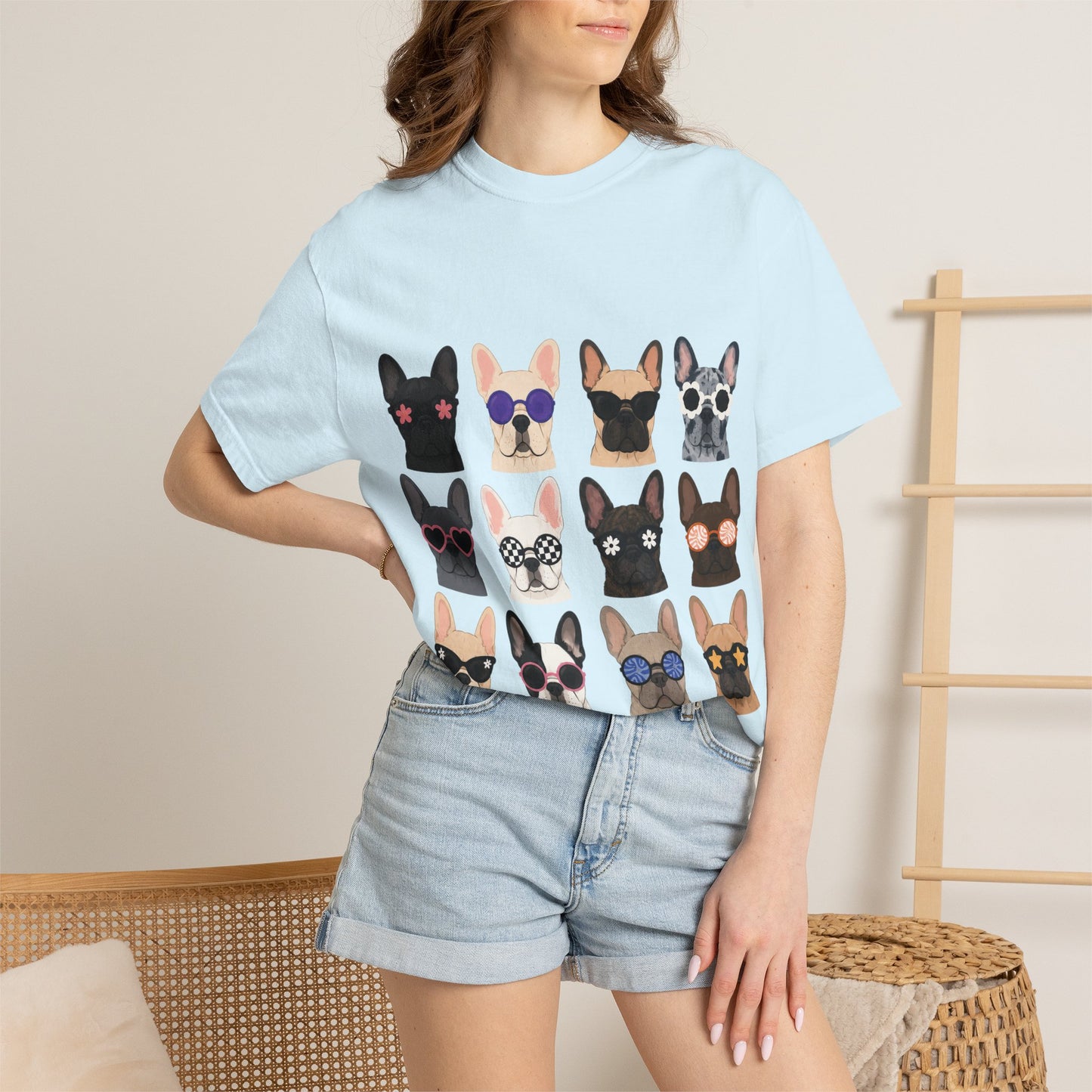 French Bulldog Sunglasses Shirt, Frenchie Faces Tee, Cute French Bulldog Shirt, Colorful Frenchie Dog Lover Gift, Dog Mom Graphic Tee