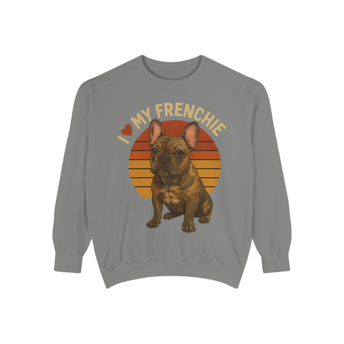 I Love My Frenchie Sweatshirt | Brindle French Bulldog Pullover | Retro Dog Lover Crewneck | Vintage Frenchie Mom & Dad Gift