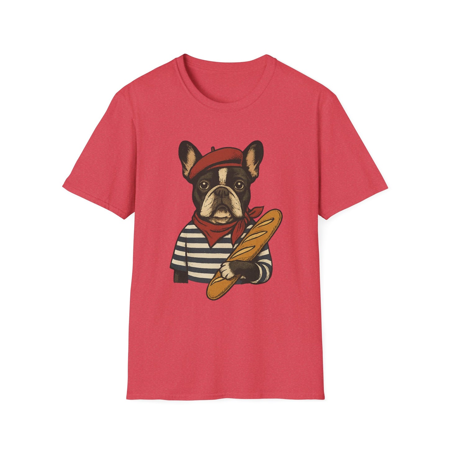 French Bulldog Parisian T-Shirt – Cute Frenchie in Beret & Stripes with Baguette – Funny Dog Lover Tee, French Style Dog Shirt, Gift for Frenchie Moms