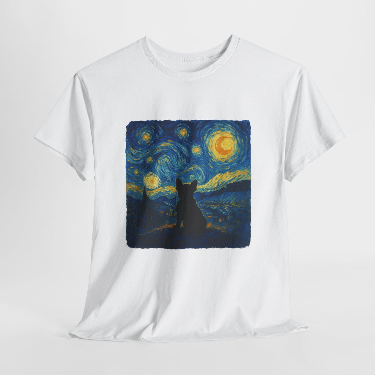 Starry Night Frenchie T-Shirt – Van Gogh Inspired French Bulldog Tee, Artistic Dog Lover Shirt, Unique Gift for Pet Moms & Dads