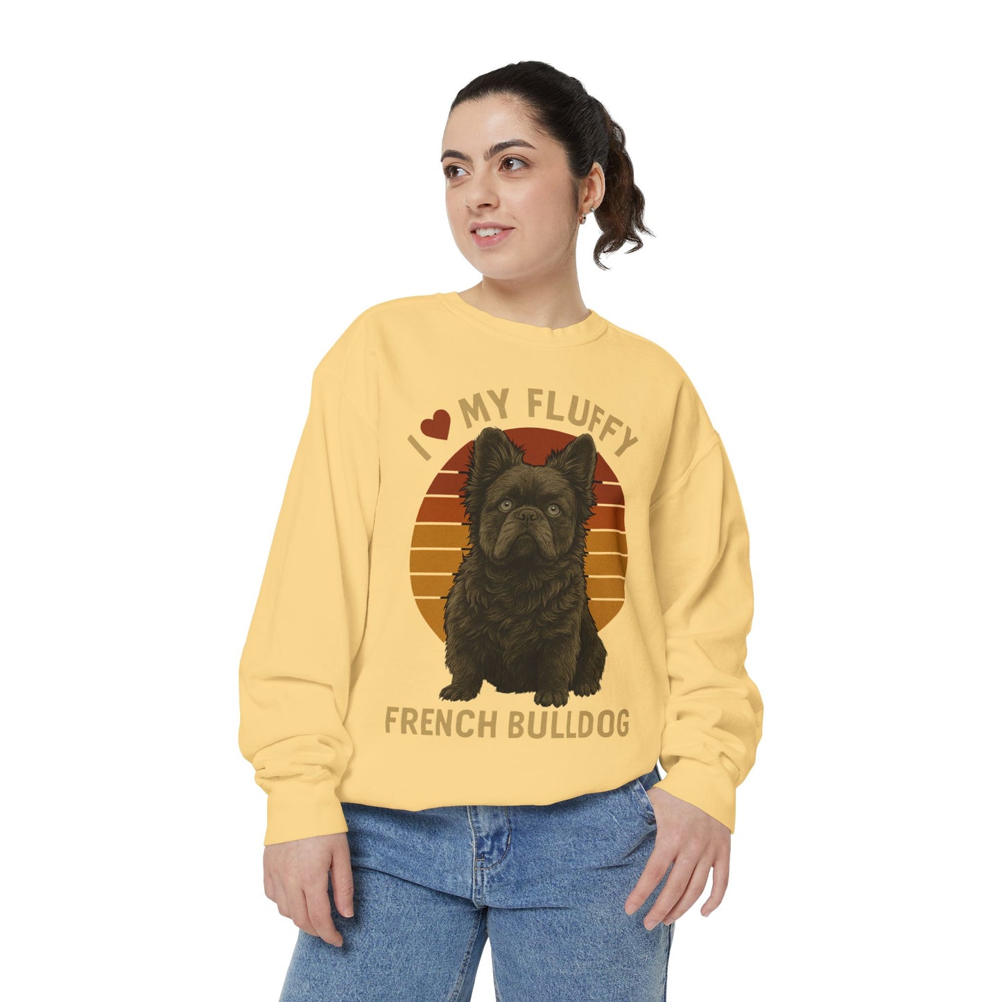 Fluffy French Bulldog Sweatshirt – I Love My Fluffy Frenchie Pullover, Retro Dog Lover Sweater, Cute Fluffy Frenchie Gift for Women & Men