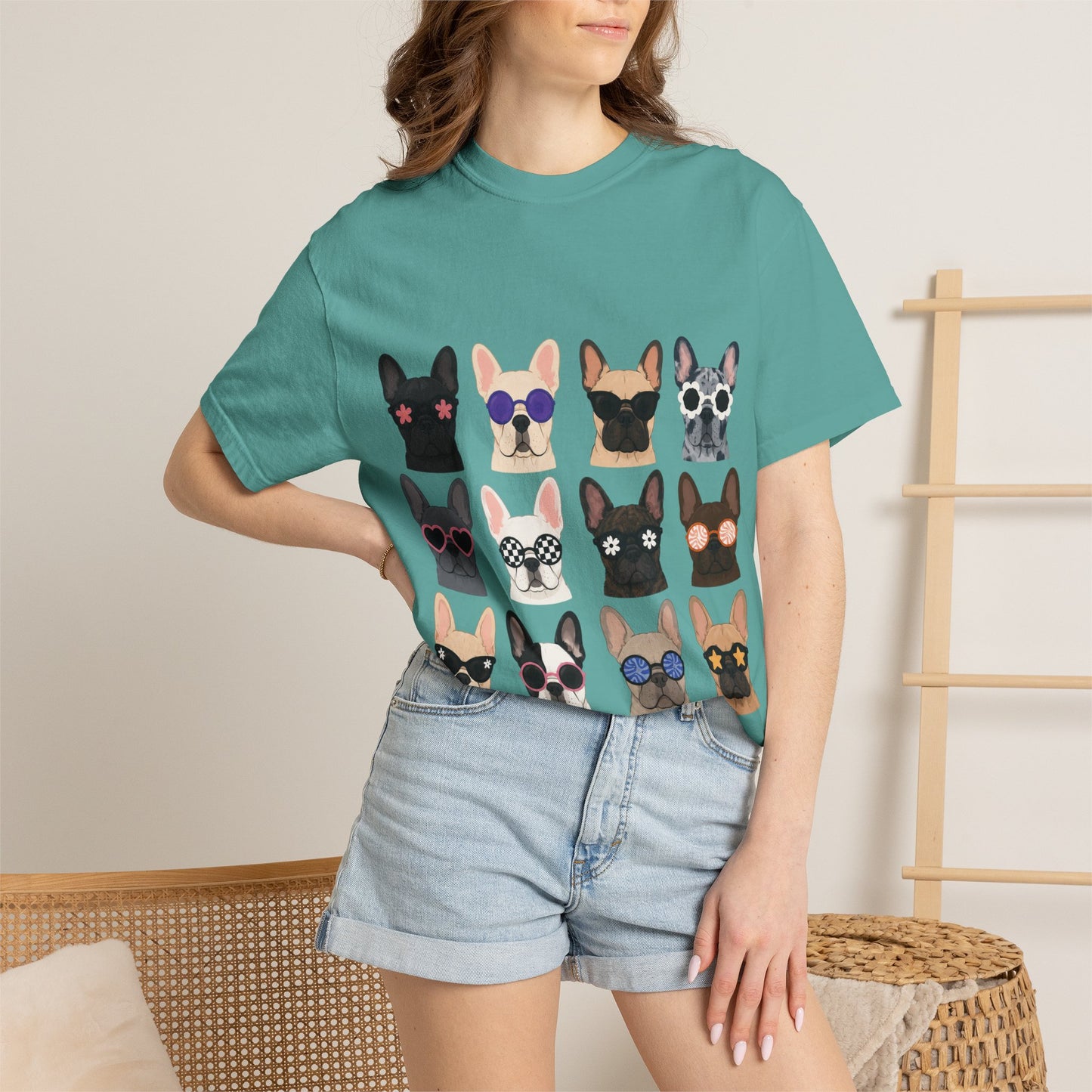 French Bulldog Sunglasses Shirt, Frenchie Faces Tee, Cute French Bulldog Shirt, Colorful Frenchie Dog Lover Gift, Dog Mom Graphic Tee