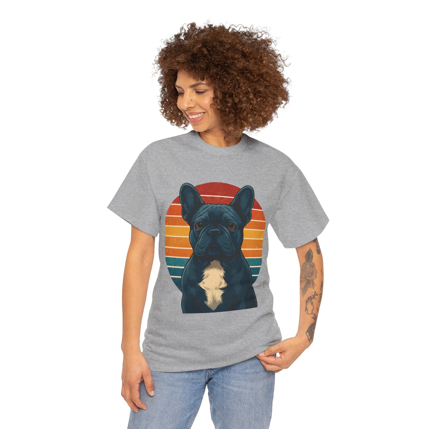 Retro Blue French Bulldog T-Shirt | Vintage Frenchie Dog Tee | 70s Sunset Graphic Shirt | Frenchie Lover Gift | Cute Pet Owner Apparel