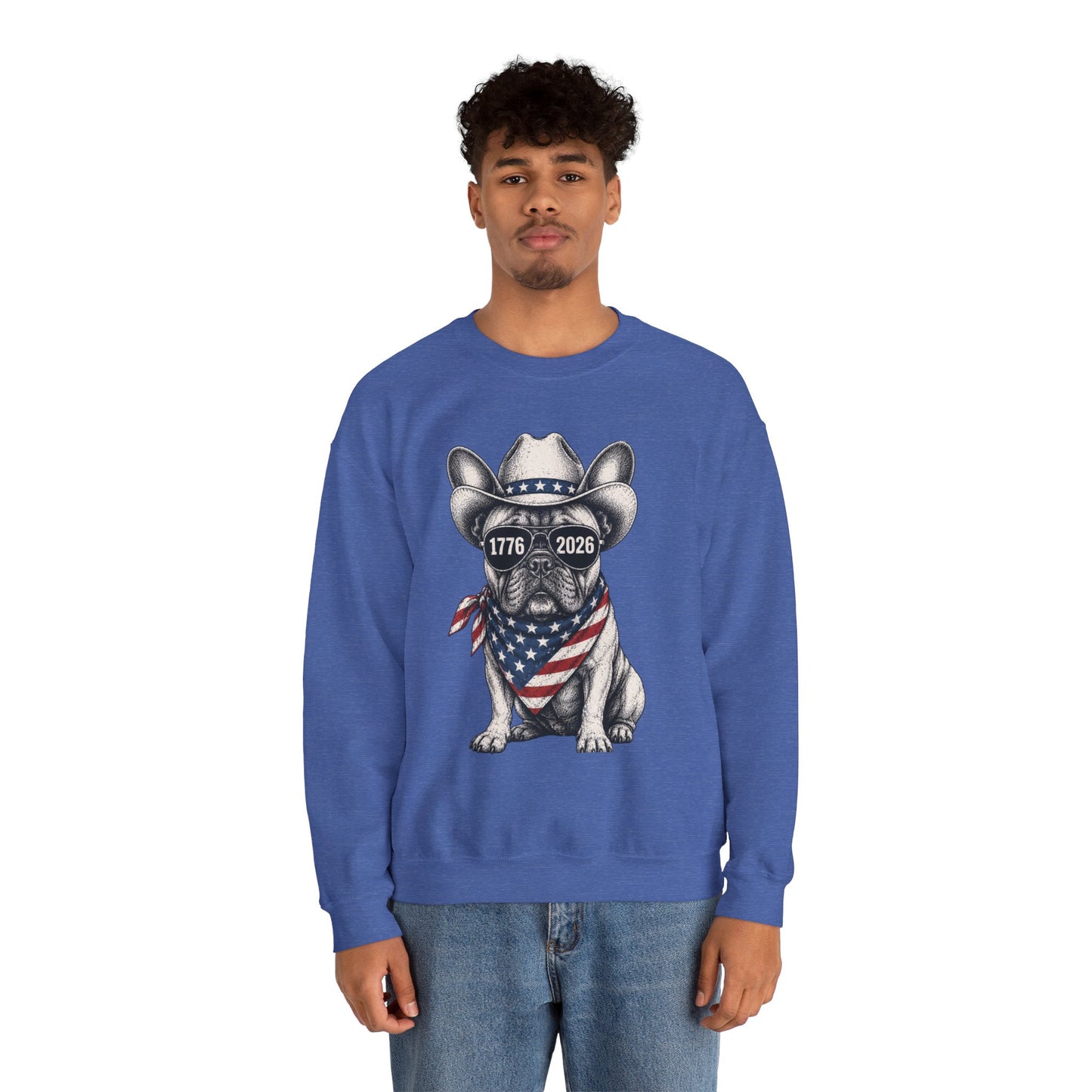 America 250 French Bulldog Sweatshirt, Patriotic Frenchie Crewneck, 1776 2026 USA Anniversary Sweatshirt, Fourth of July Dog Lover Gift