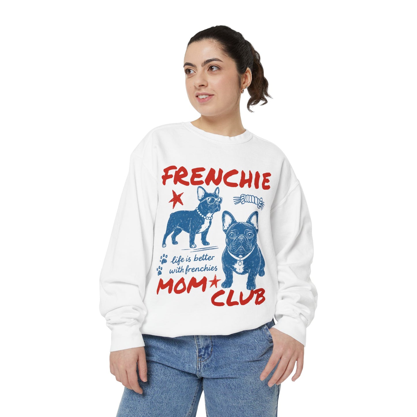 Frenchie Mom Club Sweatshirt, French Bulldog Mom Crewneck, Frenchie Mama Sweatshirt, Dog Mom Gift, Vintage French Bulldog Graphic Sweatshirt, Cozy Frenchie Lover Pullover