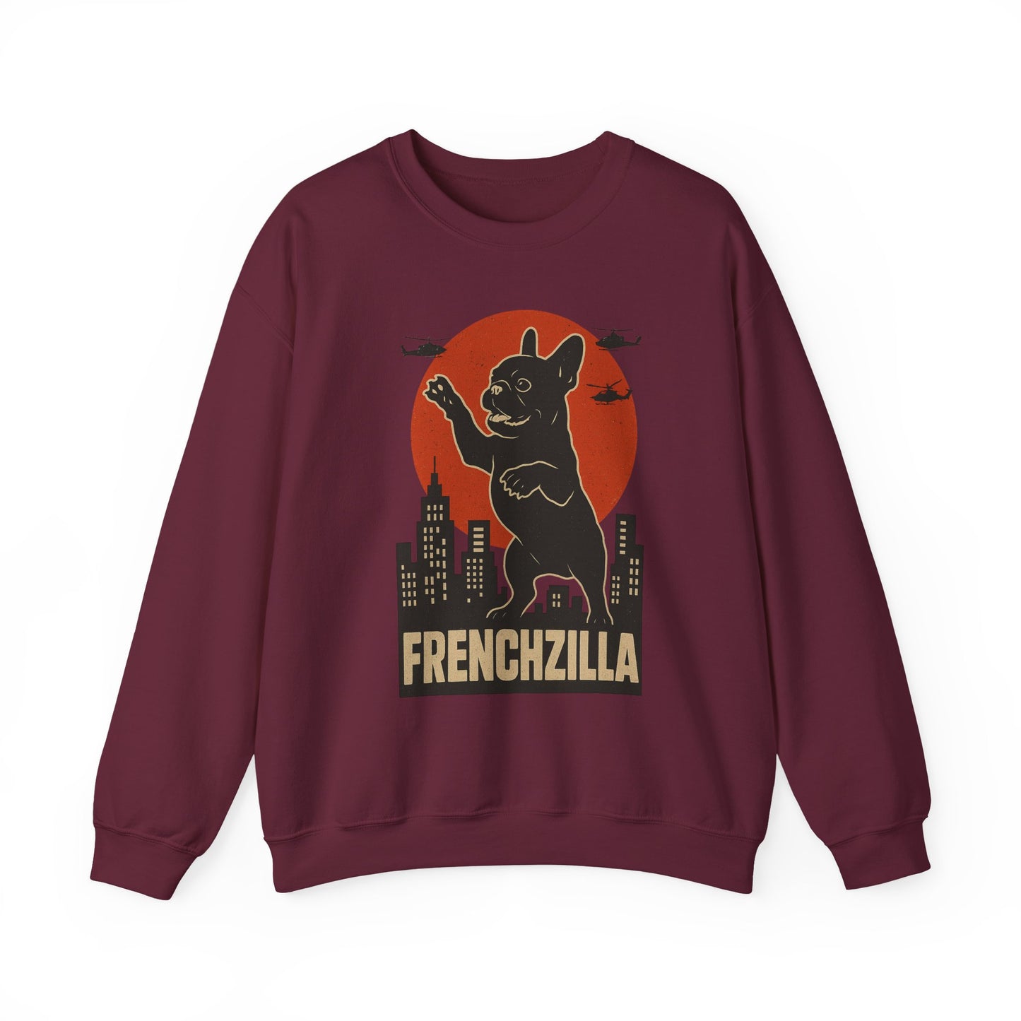 French Bulldogzilla Sweatshirt | Godzilla Inspired French Bulldog Graphic Tee | Retro Japanese Movie Style Dog Lover Shirt | Funny Frenchie Gift