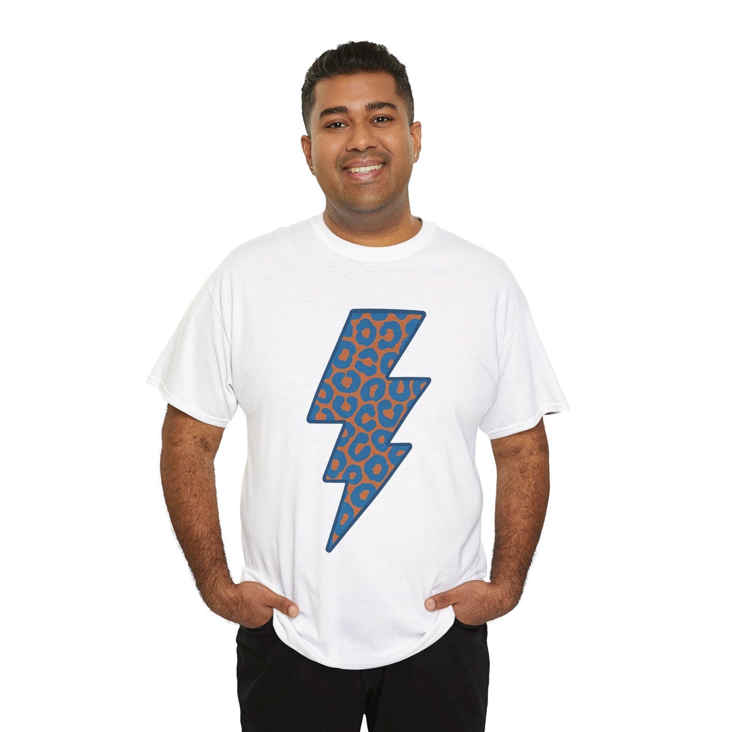 Blue Leopard Lightning Bolt T-Shirt | OKC Thunder Inspired Shirt | Orange & Blue Game Day Tee | Retro Lightning Graphic