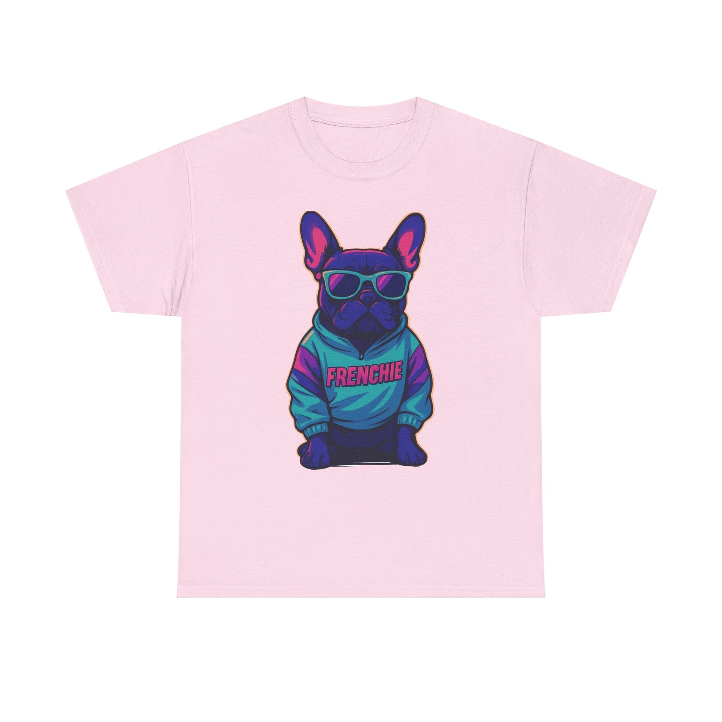 Vaporwave Frenchie T-Shirt | Retro Neon Dog Graphic | 80s Style French Bulldog Tee | Colorful Streetwear Gift for Dog Lovers | Cool Pet Apparel