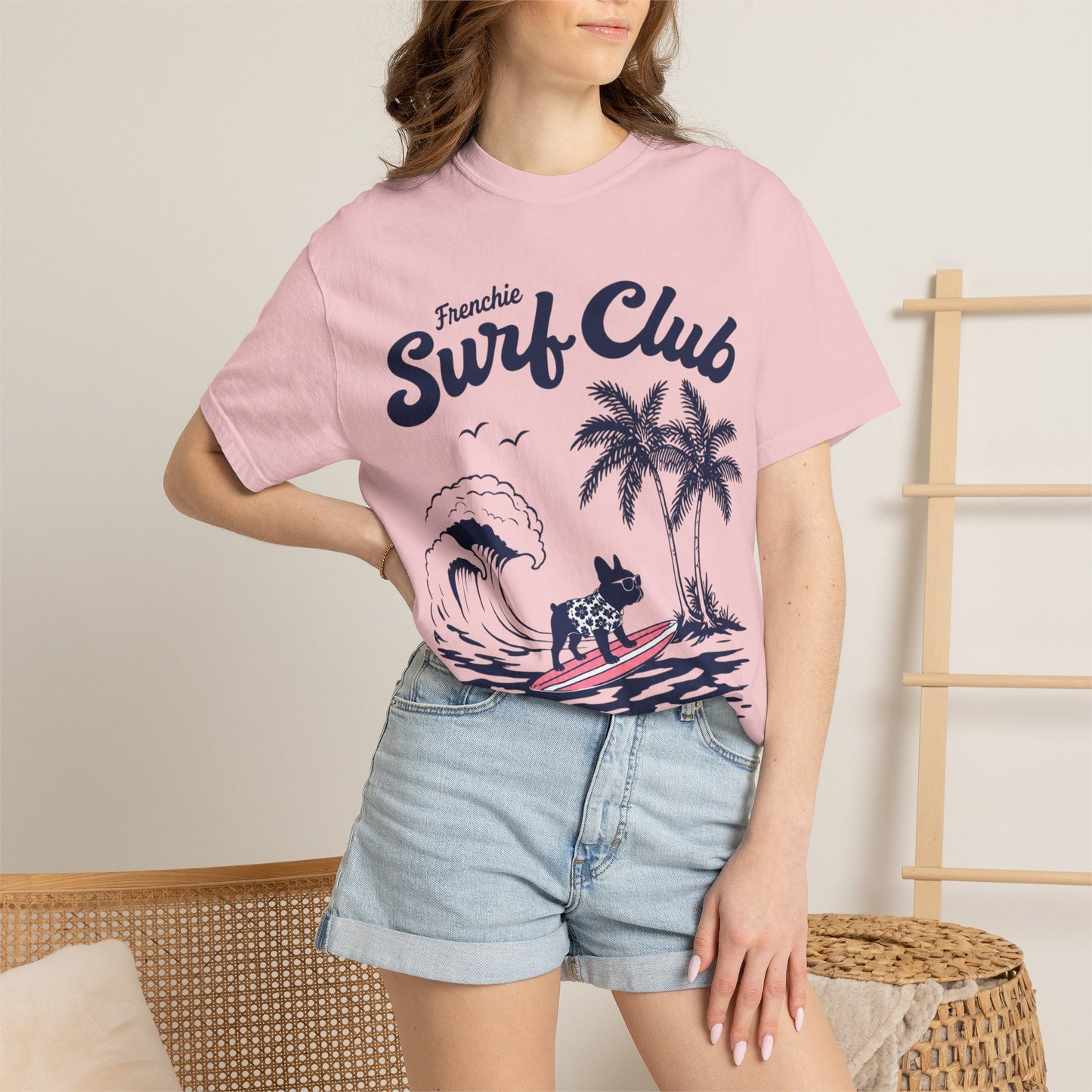 Frenchie Surf Club Shirt, Surfing French Bulldog Tee, Beach Frenchie Shirt, Summer Dog Lover Shirt, Coastal French Bulldog Gift