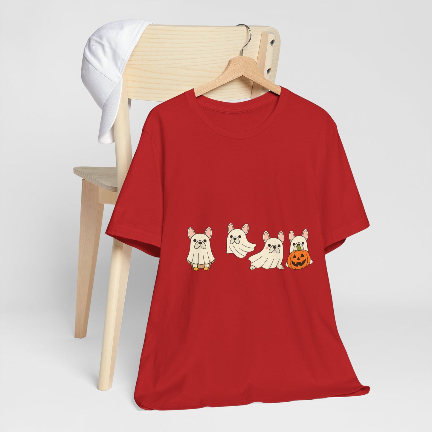 Frenchie Ghost Halloween T-Shirt | Cute French Bulldog Graphic Tee | Funny Dog Lover Spooky Season Shirt | Pumpkin Ghost Frenchie Tee