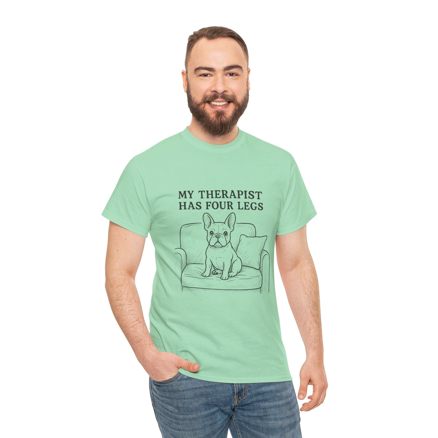 My Therapist Has Four Legs French Bulldog Shirt – Funny Dog Lover Tee, Frenchie Owner Gift, Mental Health Humor Shirt, Cute Pet Apparel