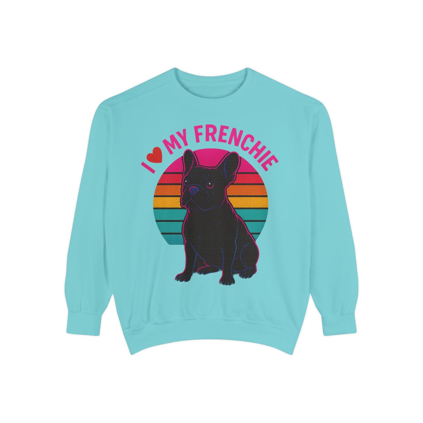 I Love My Frenchie Retro Sunset Pullover | Black French Bulldog Sweatshirt | Vintage Dog Lover Gift | Unisex Frenchie Sweater
