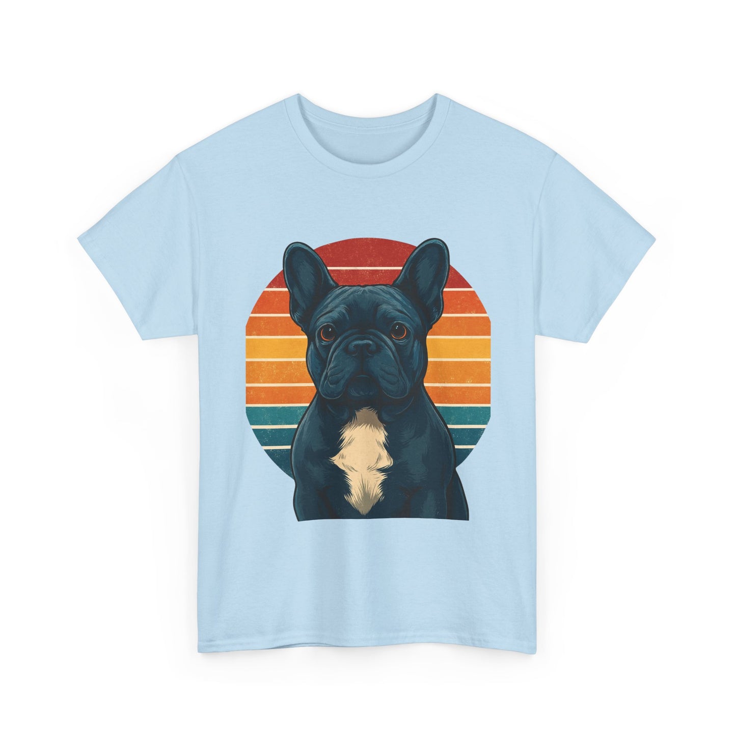Retro Blue French Bulldog T-Shirt | Vintage Frenchie Dog Tee | 70s Sunset Graphic Shirt | Frenchie Lover Gift | Cute Pet Owner Apparel