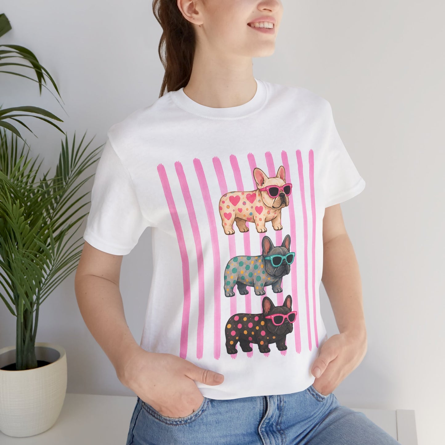 Cute French Bulldog Shirt, Pink Frenchie Sunglasses Tee, Colorful Frenchie Graphic Shirt, Dog Mom Gift, French Bulldog Lover T-Shirt