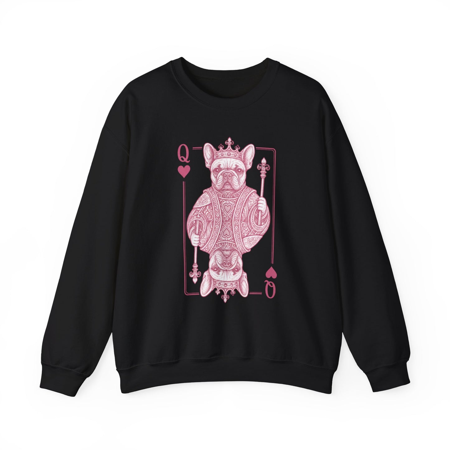 Queen of Hearts French Bulldog Sweatshirt, Frenchie Queen Playing Card Sweatshirt, Dog Mom Crewneck, Royal French Bulldog Gift, Cute Frenchie Sweatshirt