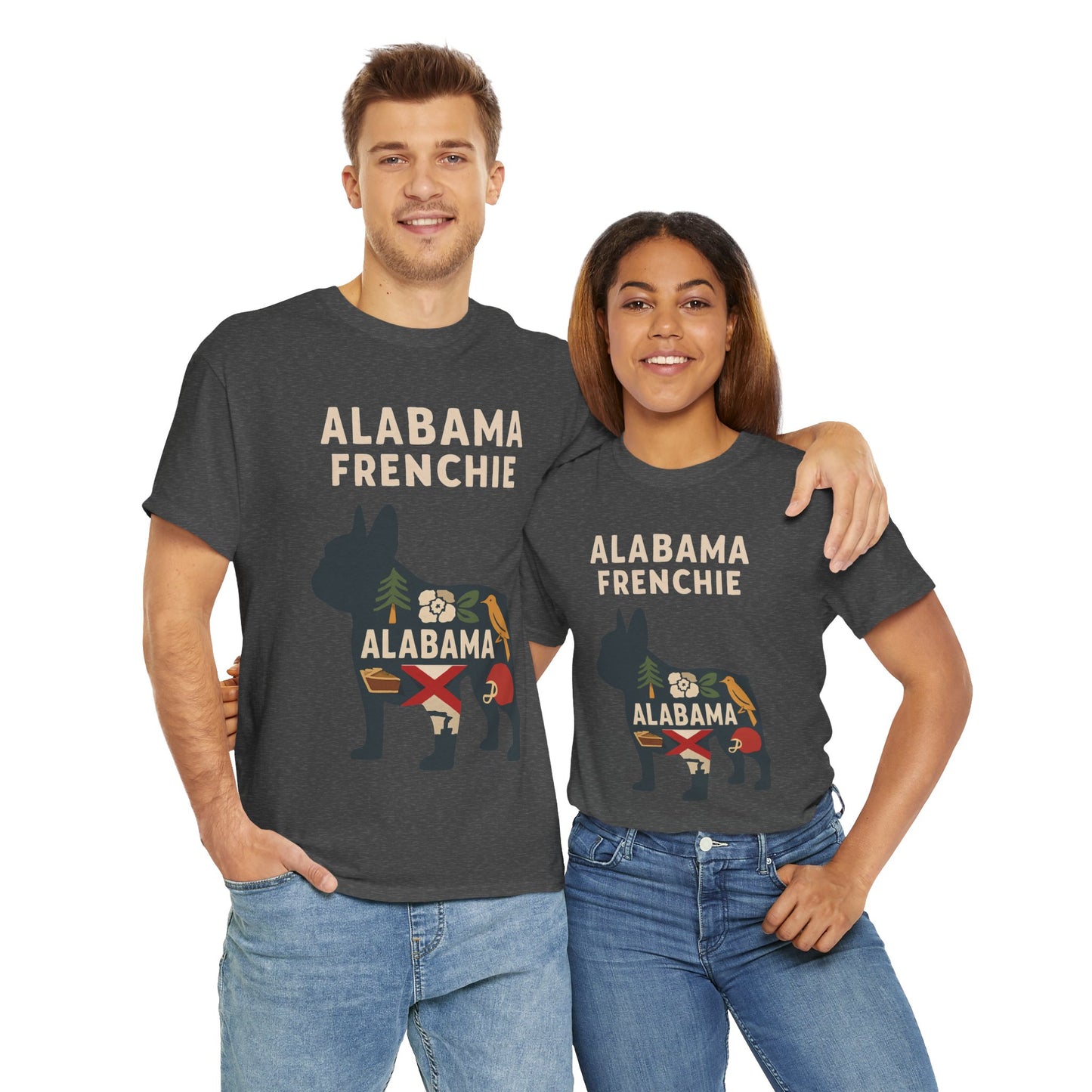 Alabama Frenchie T-Shirt – French Bulldog State Pride Tee, Retro Alabama Dog Lover Shirt, Southern Frenchie Gift for Pet Lovers