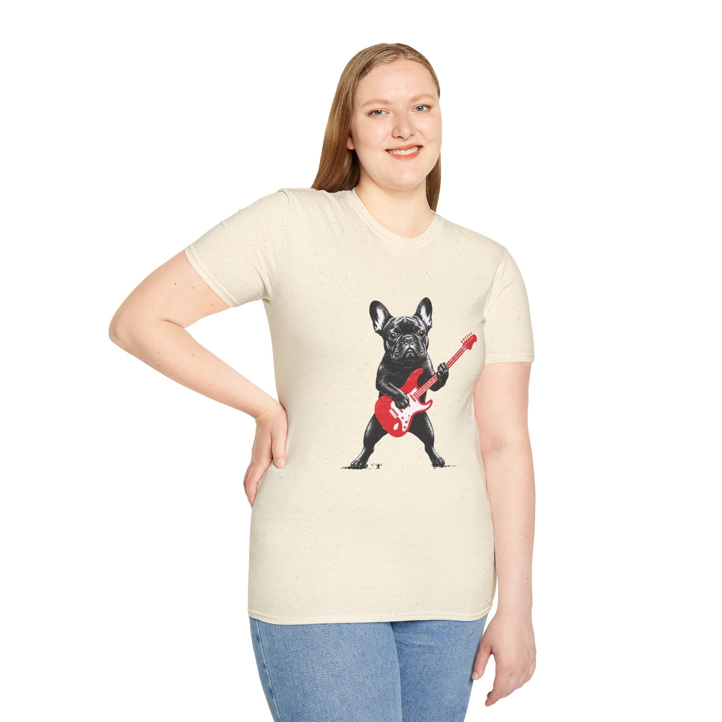 French Bulldog Guitar Shirt, Rocker Frenchie Tee, Frenchie Guitar T-Shirt, Music Lover Dog Shirt, Rock and Roll French Bulldog Gift, Guitar Player Frenchie Tee