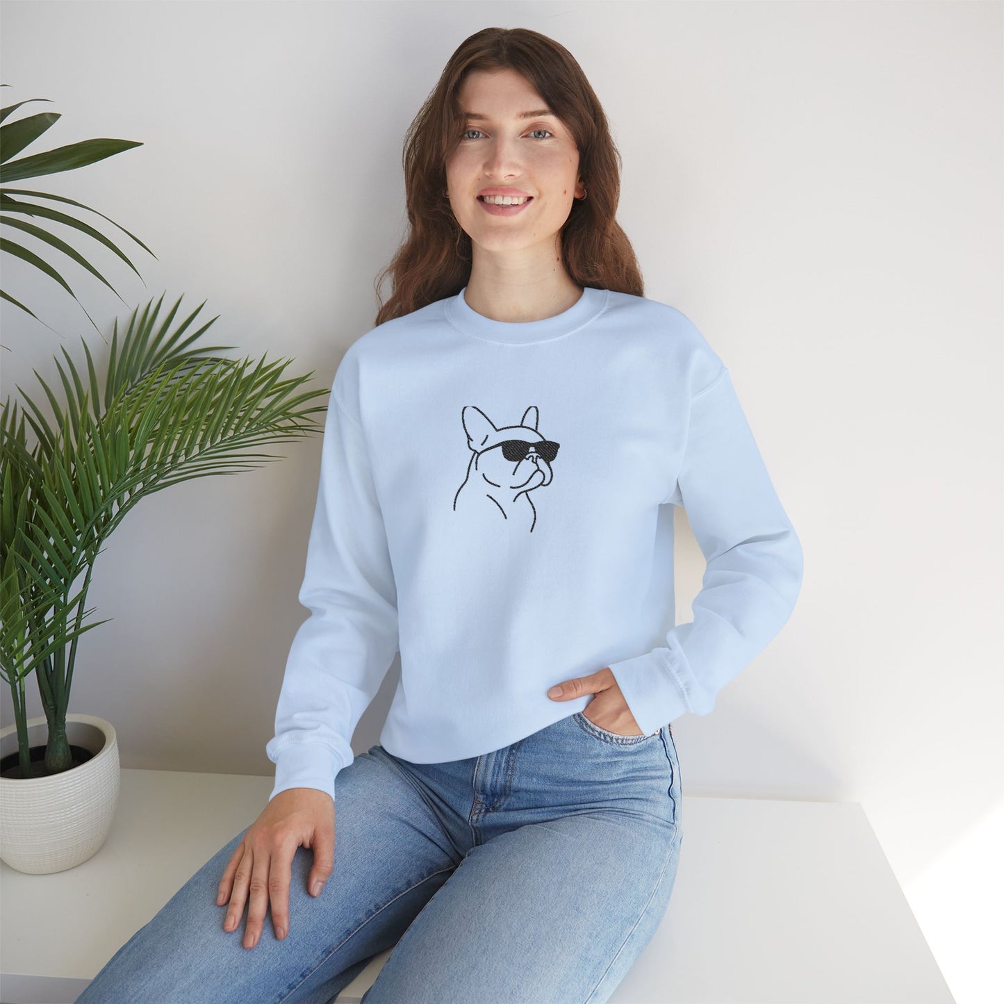 Frenchie in Shades Sweatshirt | Hot Pink French Bulldog Crewneck | Minimal Line Art Dog Lover Gift | Cute Cozy Frenchie Pullover