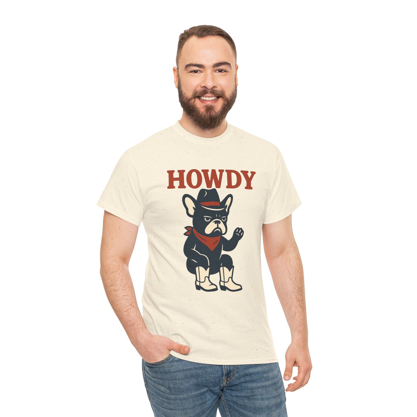 Howdy Frenchie T-Shirt | Cowboy French Bulldog Tee | Western Dog Lover Shirt | Cute Rodeo Pet Gift | Funny Frenchie Cowboy Graphic Tee