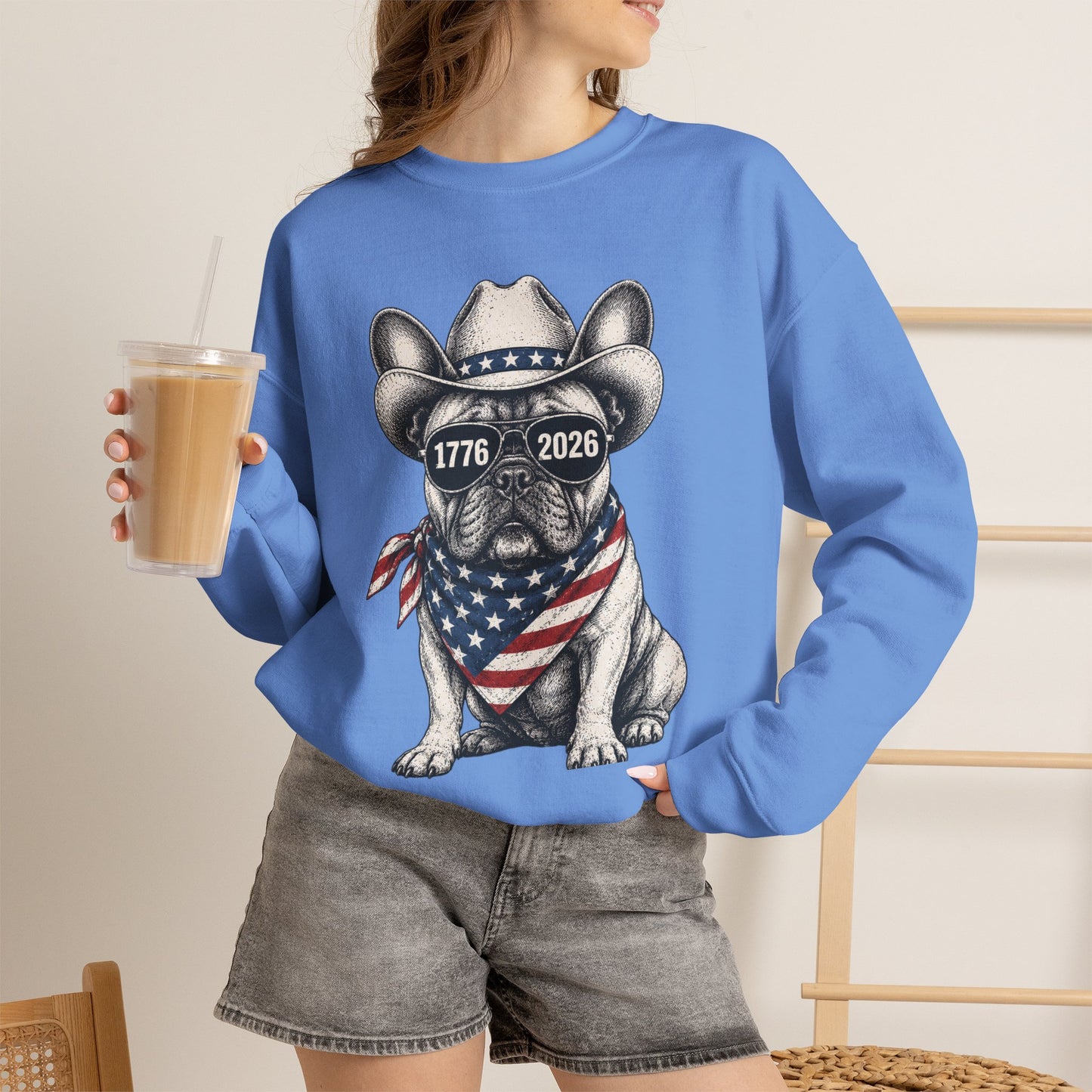 America 250 French Bulldog Sweatshirt, Patriotic Frenchie Crewneck, 1776 2026 USA Anniversary Sweatshirt, Fourth of July Dog Lover Gift