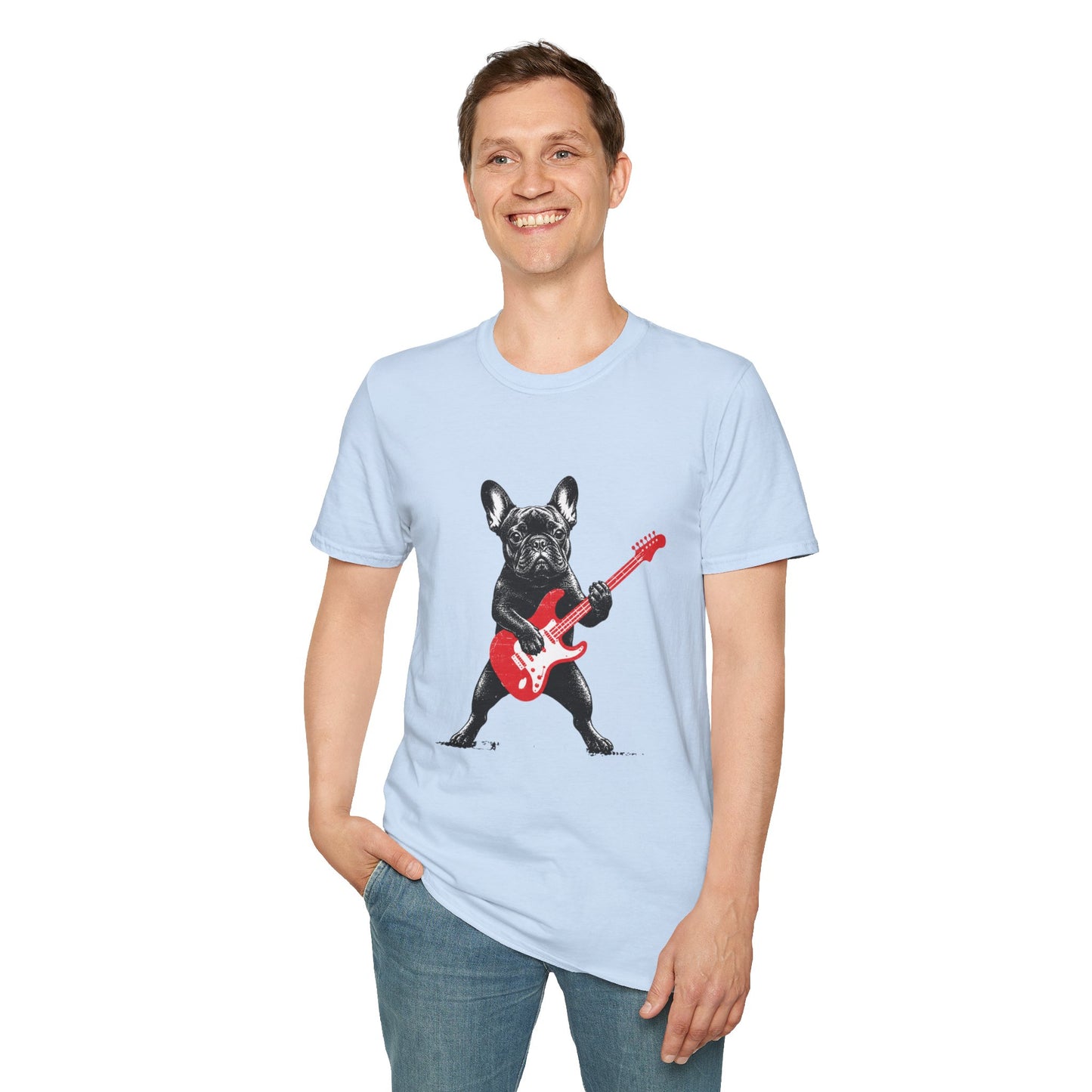 French Bulldog Guitar Shirt, Rocker Frenchie Tee, Frenchie Guitar T-Shirt, Music Lover Dog Shirt, Rock and Roll French Bulldog Gift, Guitar Player Frenchie Tee