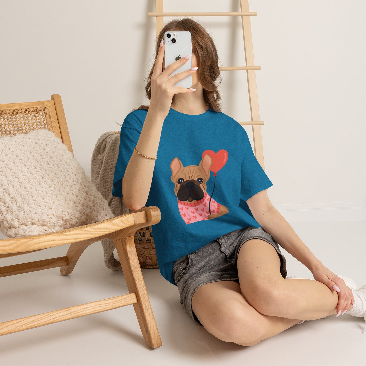 Valentine French Bulldog Shirt, Cute Frenchie Heart Balloon Tee, French Bulldog Valentine Gift, Dog Mom Valentine’s Shirt, Frenchie Love Tee