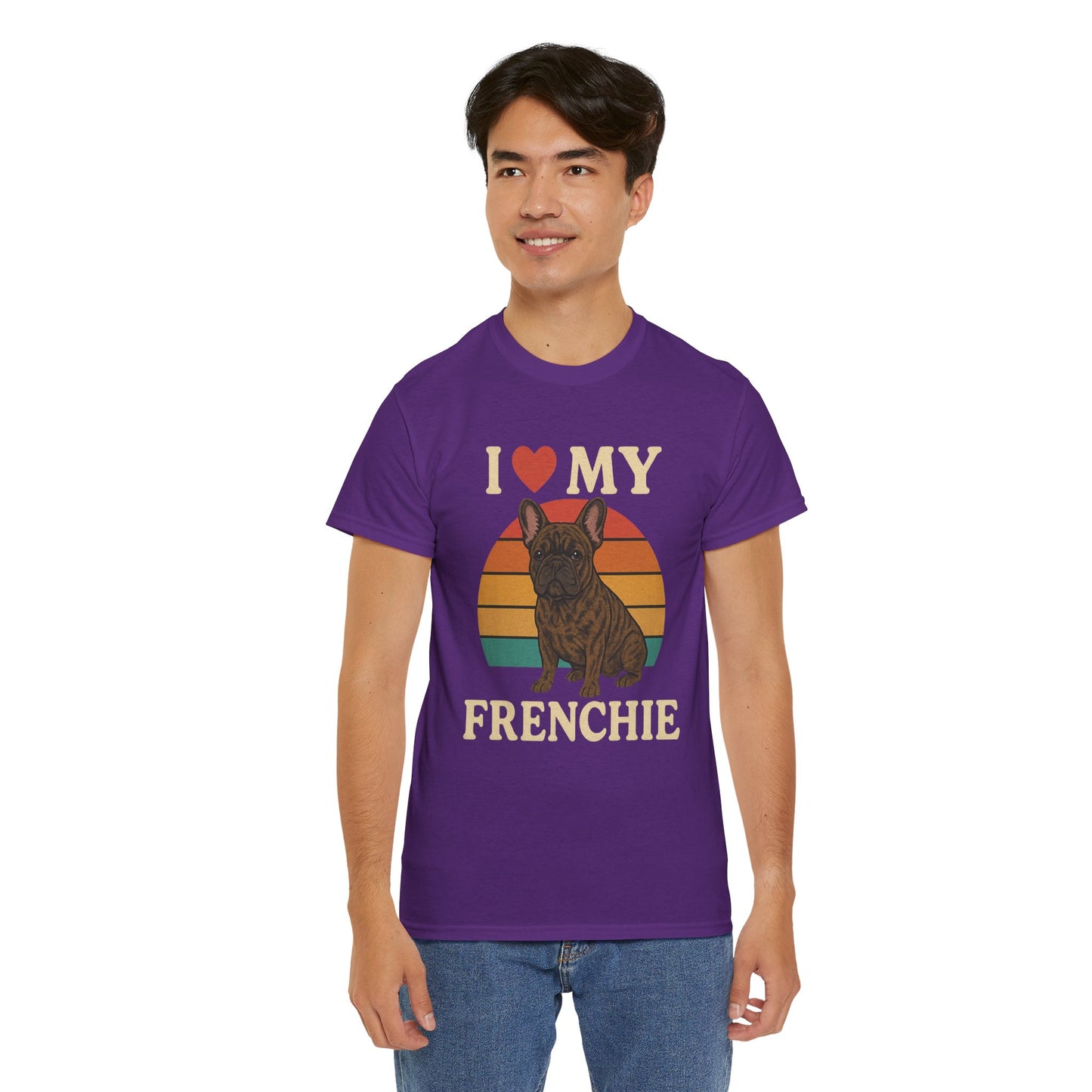 I Love My Frenchie T-Shirt | Retro French Bulldog Tee | Vintage Dog Lover Gift | Frenchie Mom & Dad Shirt | Brindle Bulldog Graphic Top
