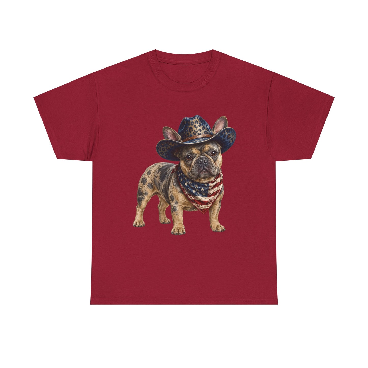 Patriotic Merle French Bulldog Shirt, Cowboy Frenchie Tee, American Flag Bandana Dog Shirt, Fourth of July French Bulldog Gift