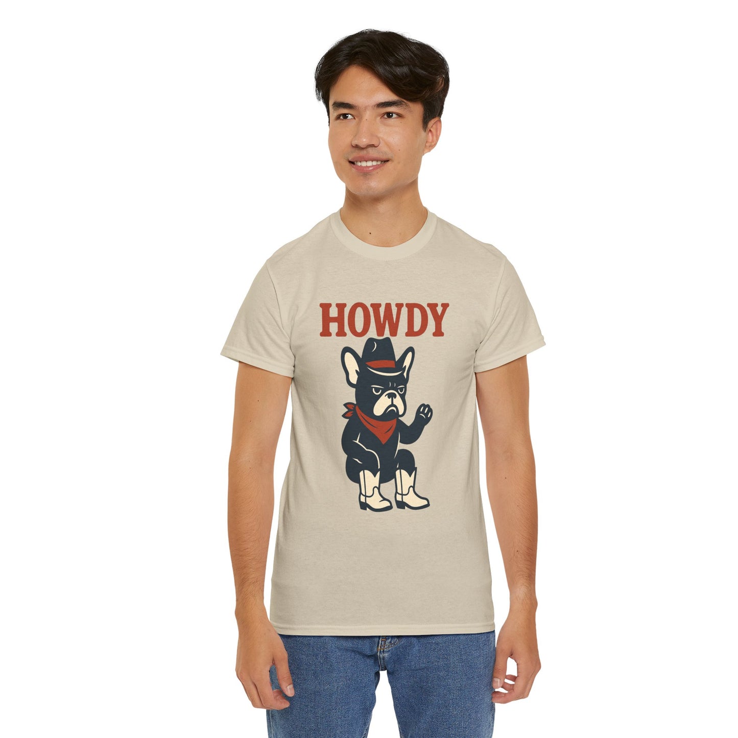 Howdy Frenchie T-Shirt | Cowboy French Bulldog Tee | Western Dog Lover Shirt | Cute Rodeo Pet Gift | Funny Frenchie Cowboy Graphic Tee