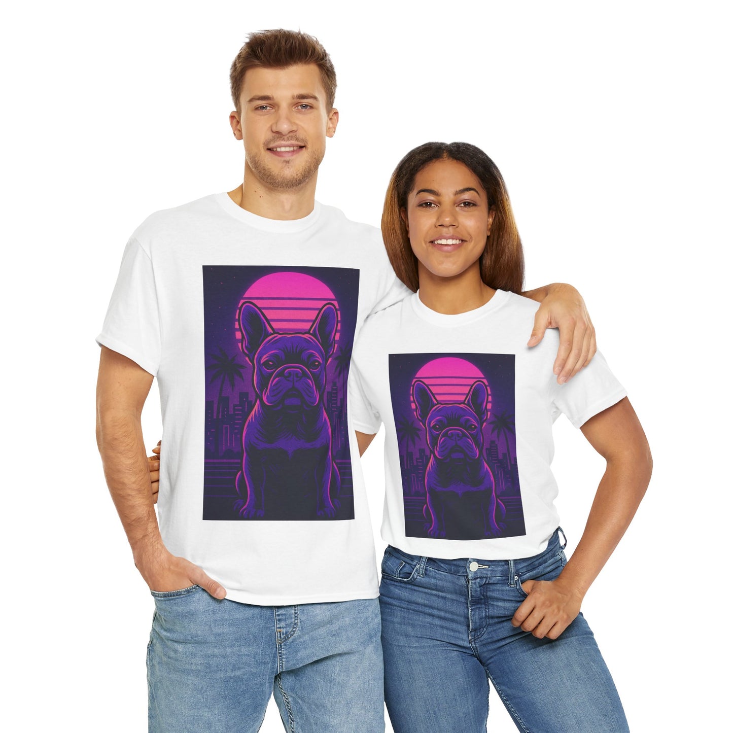 Vaporwave French Bulldog T-Shirt | Retro Neon Dog Tee | 80s Aesthetic Frenchie Shirt | Synthwave Graphic Tee | Cool Gift for Pet Lovers