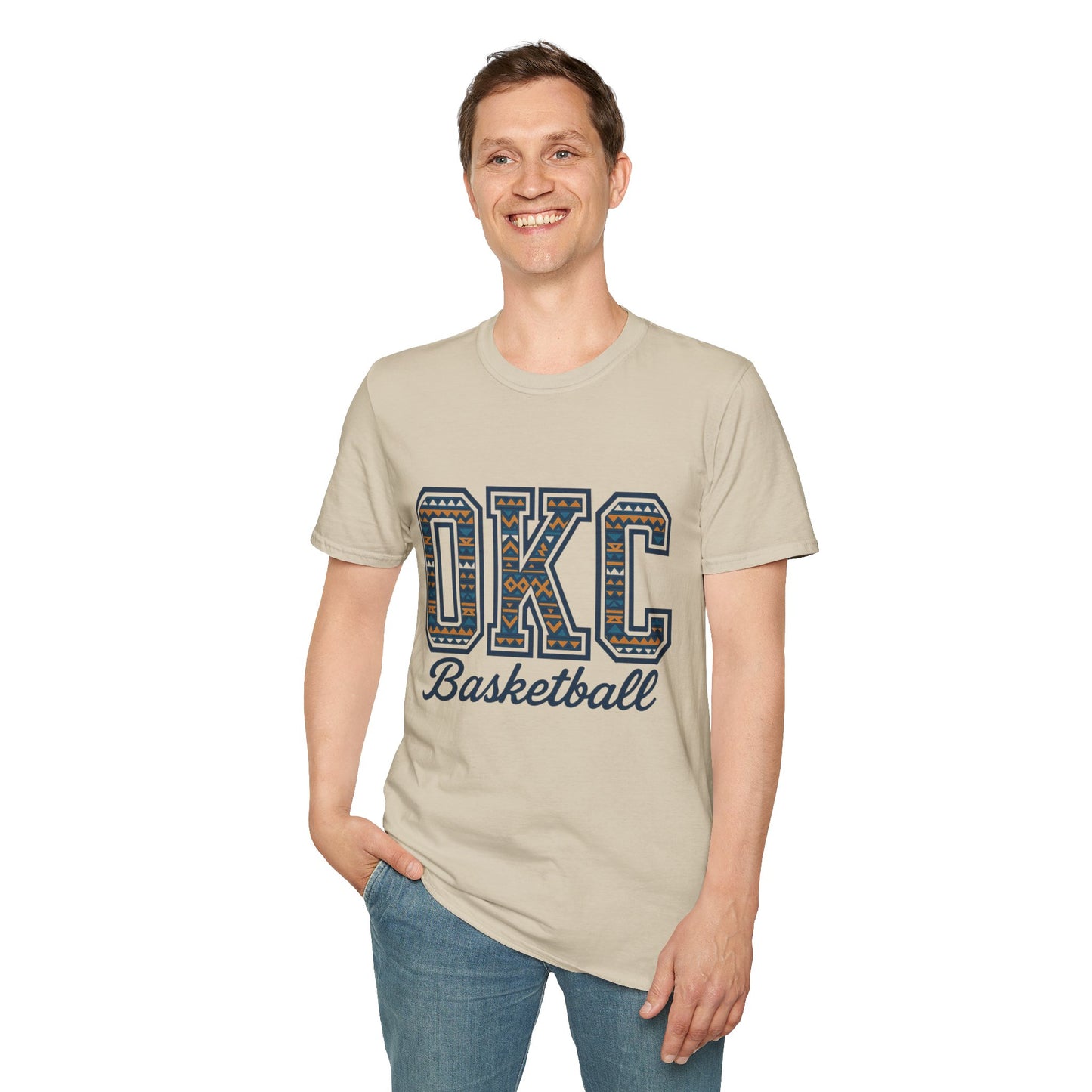 OKC Basketball T-Shirt | Tribal Aztec Letters Tee | Oklahoma City Basketball Shirt | OKC Fan Gift | Unisex Game Day Tee | Orange Thunder Style