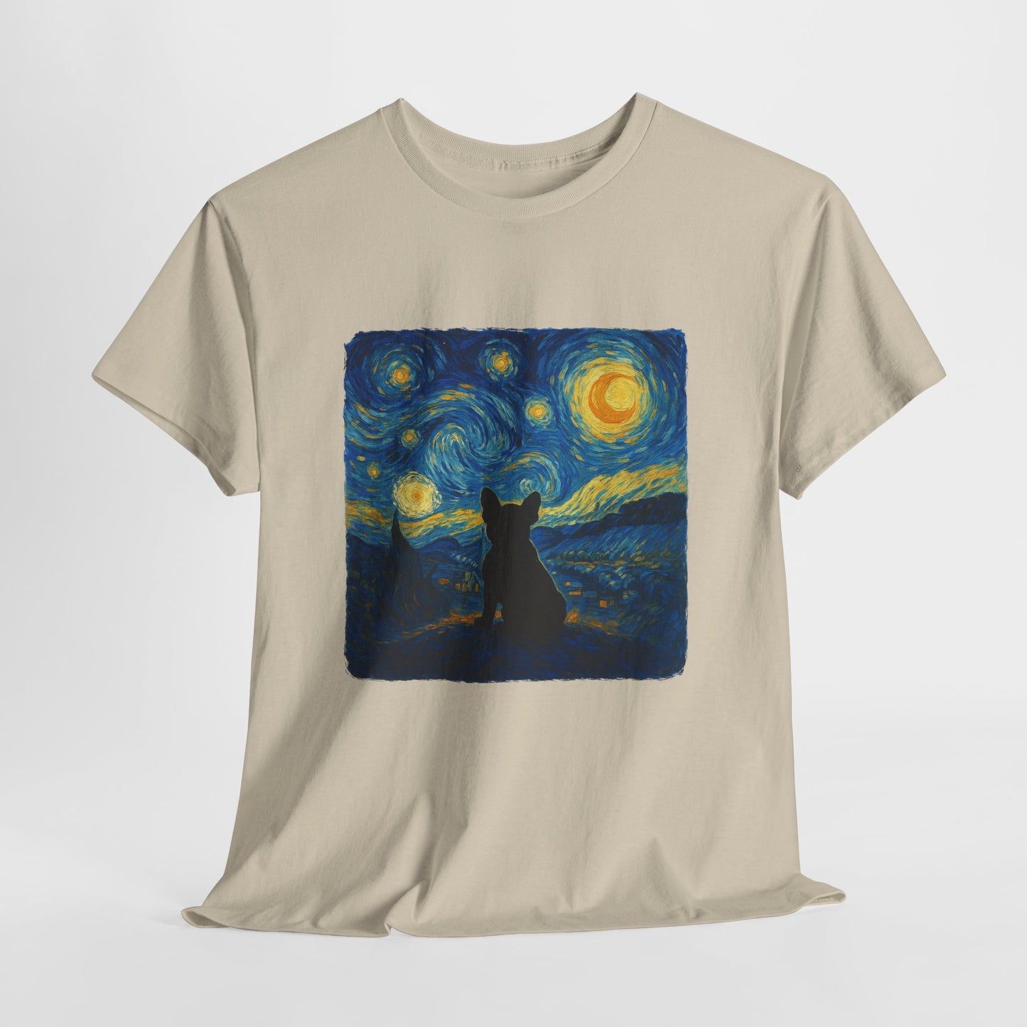 Starry Night Frenchie T-Shirt – Van Gogh Inspired French Bulldog Tee, Artistic Dog Lover Shirt, Unique Gift for Pet Moms & Dads