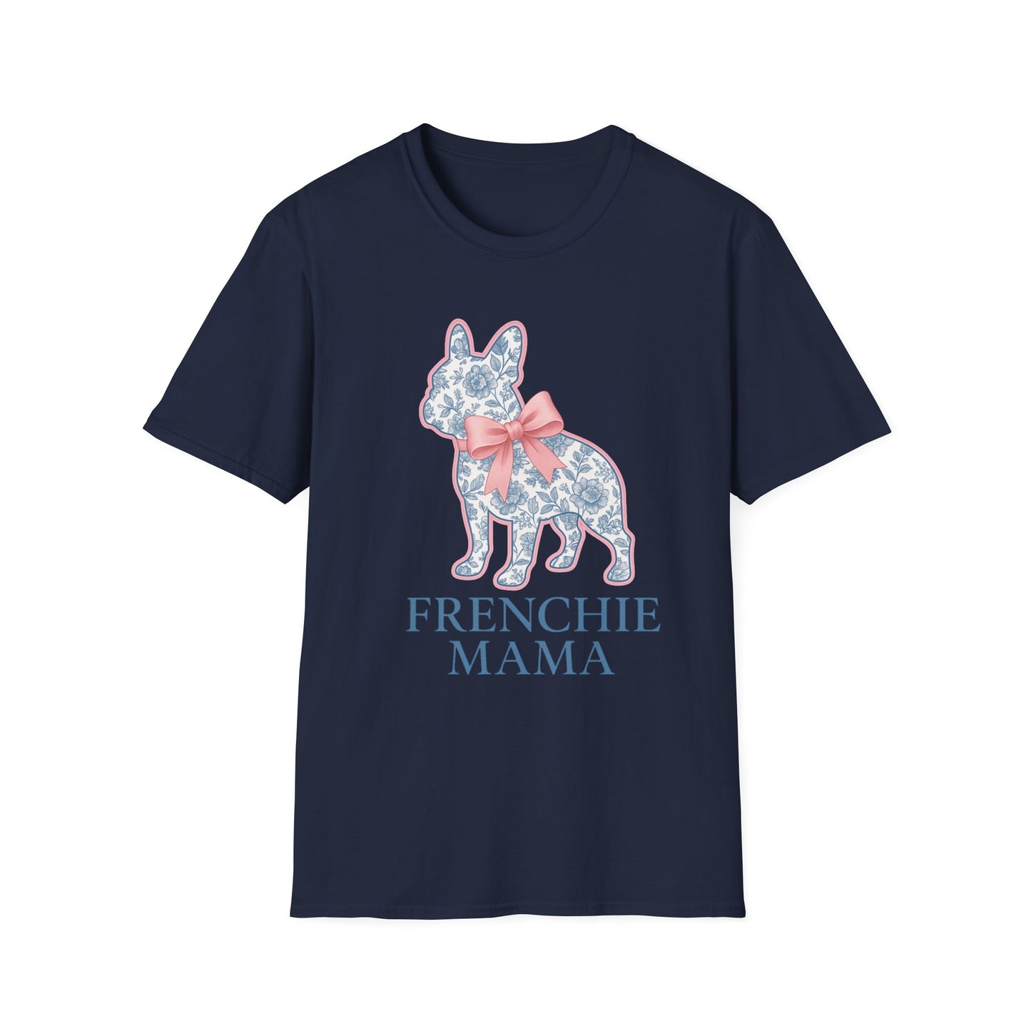 Frenchie Mama Shirt – Floral French Bulldog Silhouette Tee with Pink Bow, Dog Mom Gift, Cute Frenchie Lover T-Shirt, Pastel Dog Mom Apparel