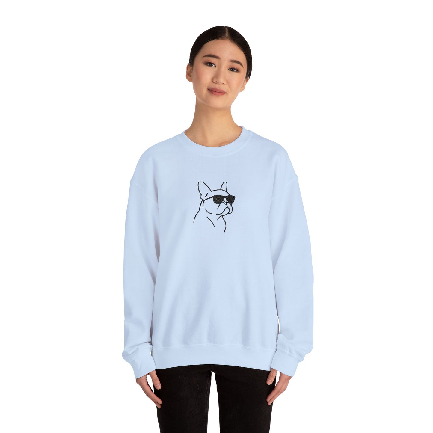 Frenchie in Shades Sweatshirt | Hot Pink French Bulldog Crewneck | Minimal Line Art Dog Lover Gift | Cute Cozy Frenchie Pullover