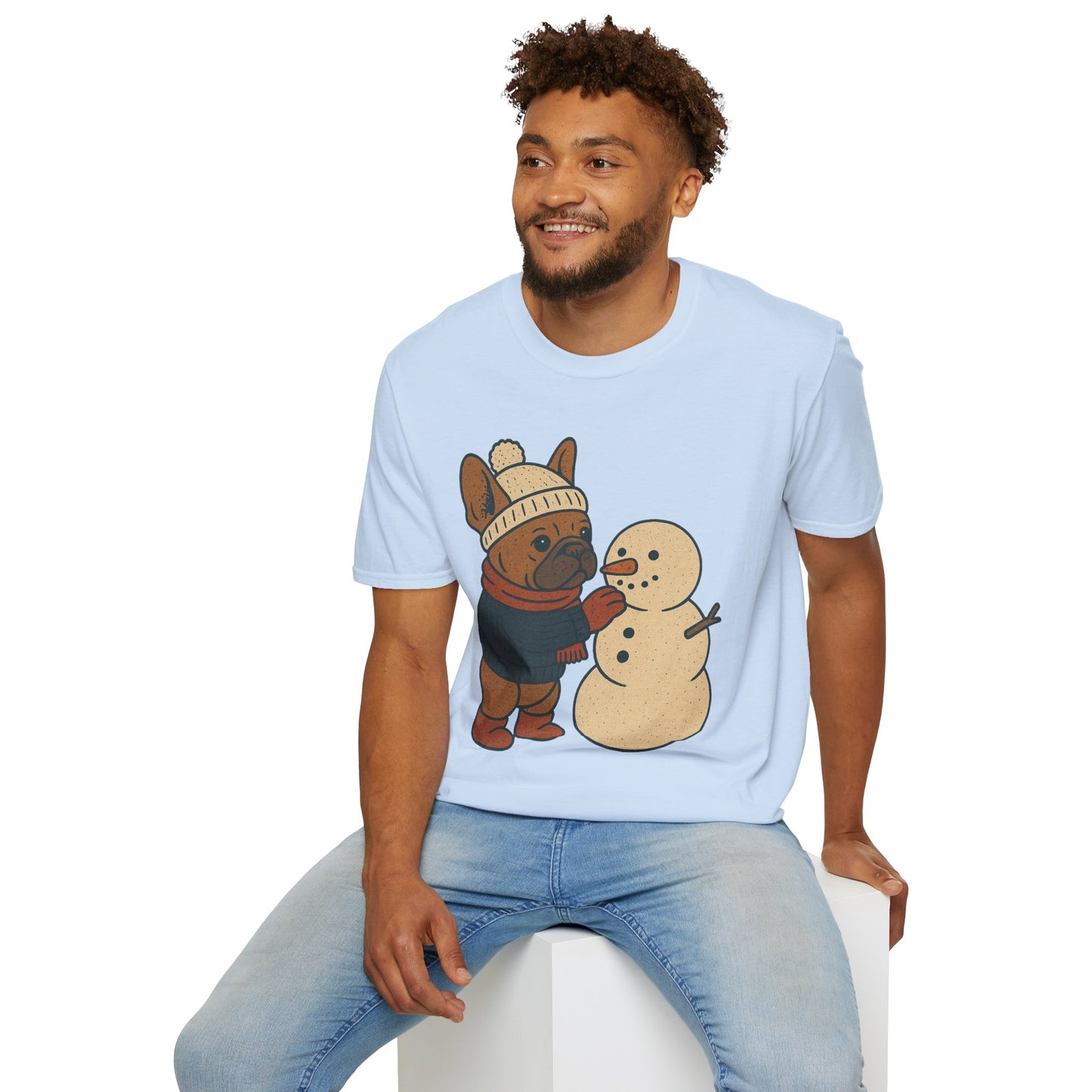 French Bulldog Snowman T-Shirt • Cute Winter Frenchie Tee • Holiday Dog Lover Shirt • Christmas Pup Graphic • Cozy Winter Pet Lover Gift