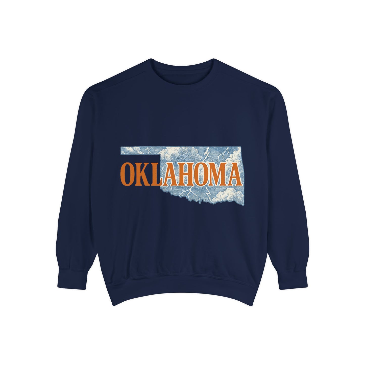 Oklahoma Toile Sweatshirt | OKC Basketball Inspired Pullover | Blue and Orange Artistic Crewneck | Retro State Pride Game Day Sweater