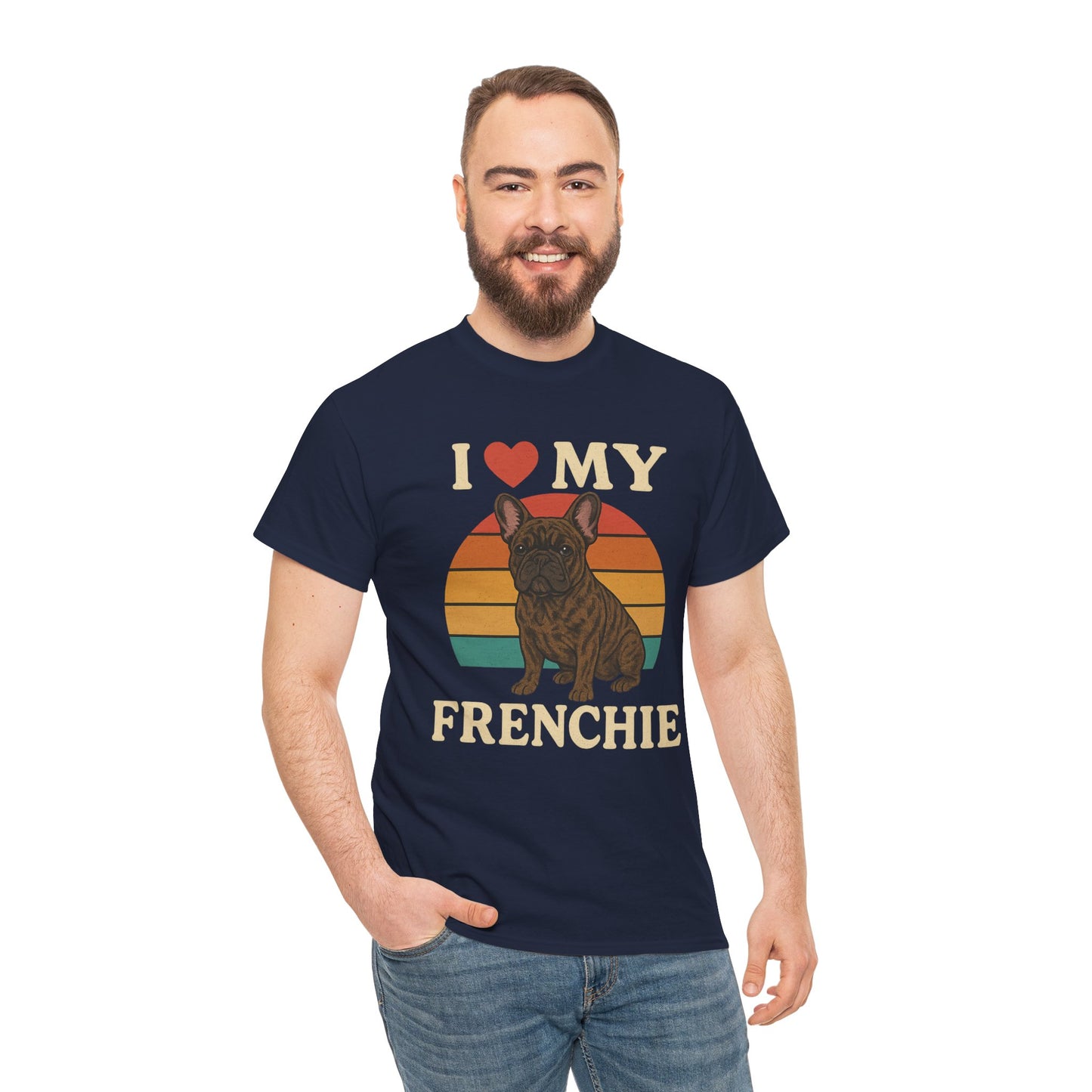 I Love My Frenchie T-Shirt | Retro French Bulldog Tee | Vintage Dog Lover Gift | Frenchie Mom & Dad Shirt | Brindle Bulldog Graphic Top