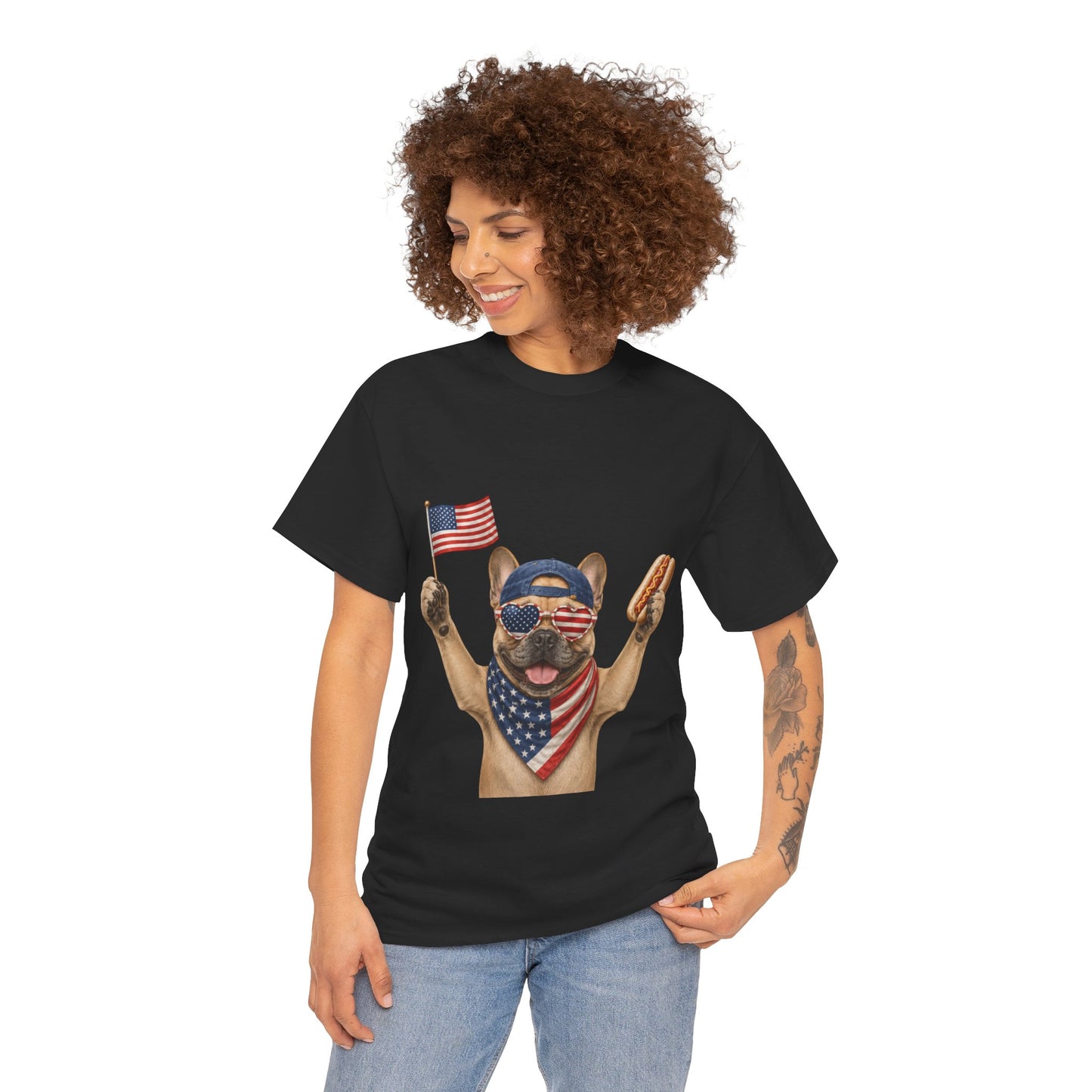 Patriotic French Bulldog Shirt, Funny Frenchie 4th of July Tee, American Flag Dog Shirt, Hot Dog French Bulldog Gift, USA Dog Lover Shirt