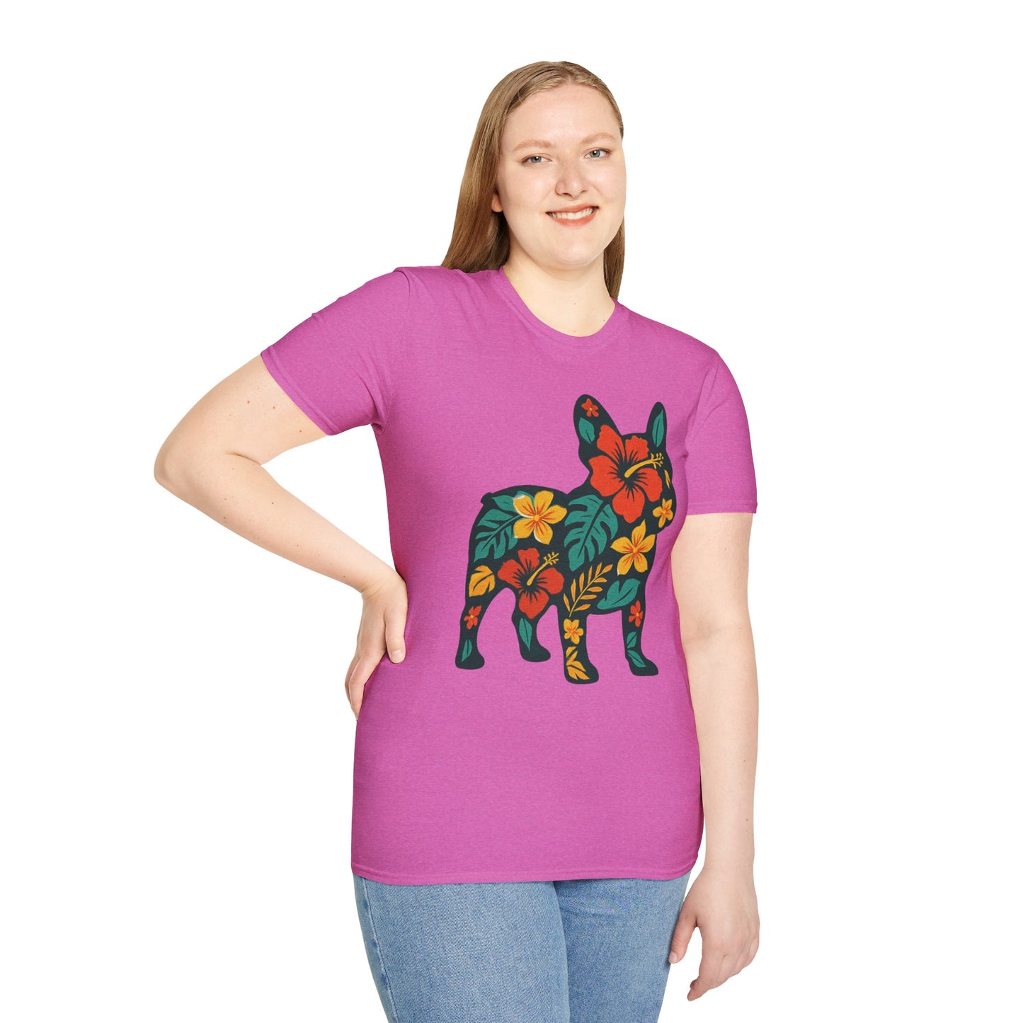 Hawaiian Frenchie Shirt | Floral French Bulldog T-Shirt | Tropical Dog Lover Tee | Cute Summer Frenchie Gift | Hibiscus Dog Silhouette