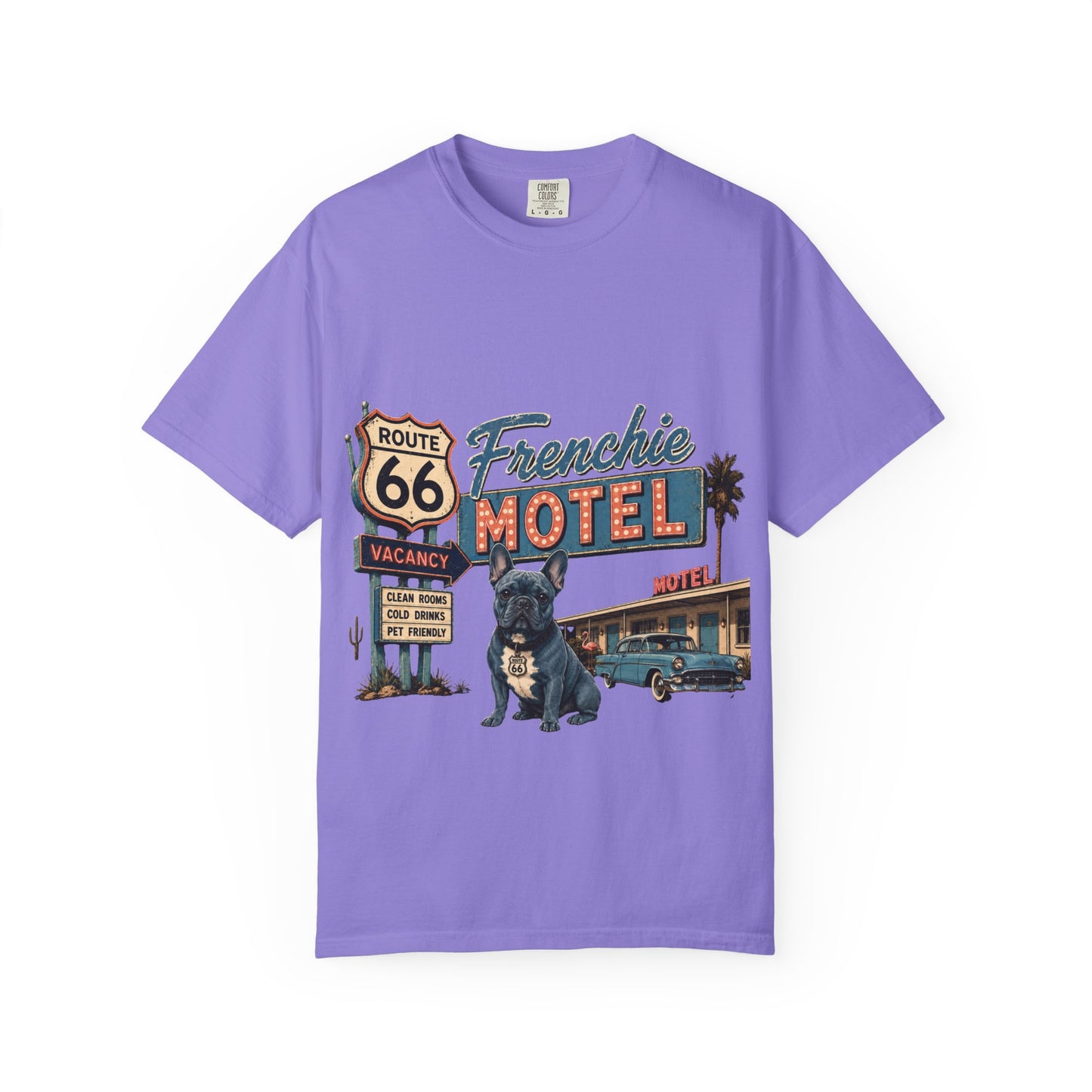 Route 66 Frenchie Motel Shirt, French Bulldog Retro Travel Tee, Vintage Road Trip Shirt, Dog Lover Graphic Tee, Route 66 Dog Shirt, Frenchie Motel T-Shirt, Retro Americana Gift