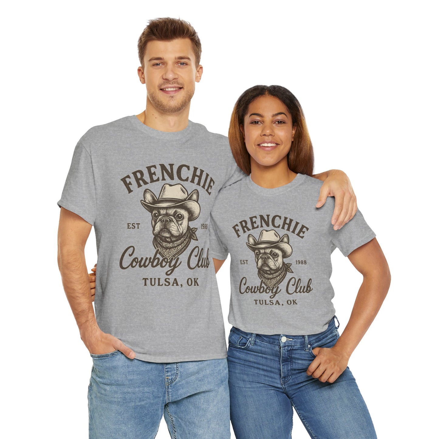 Frenchie Cowboy Club T-Shirt | Western French Bulldog Tee | Tulsa Oklahoma Dog Lover Shirt | Vintage Cowboy Graphic | Country Pet Gift