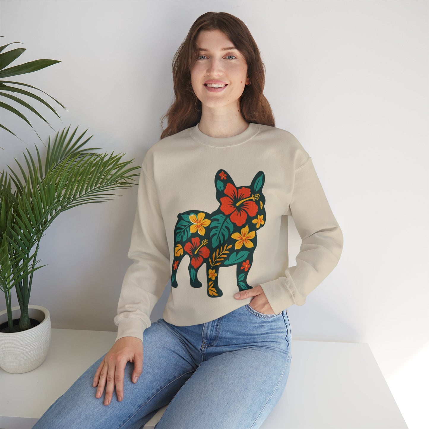 Hawaiian French Bulldog Sweatshirt | Tropical Floral Frenchie Sweater | Summer Dog Lover Gift | Cute Floral Frenchie Pullover