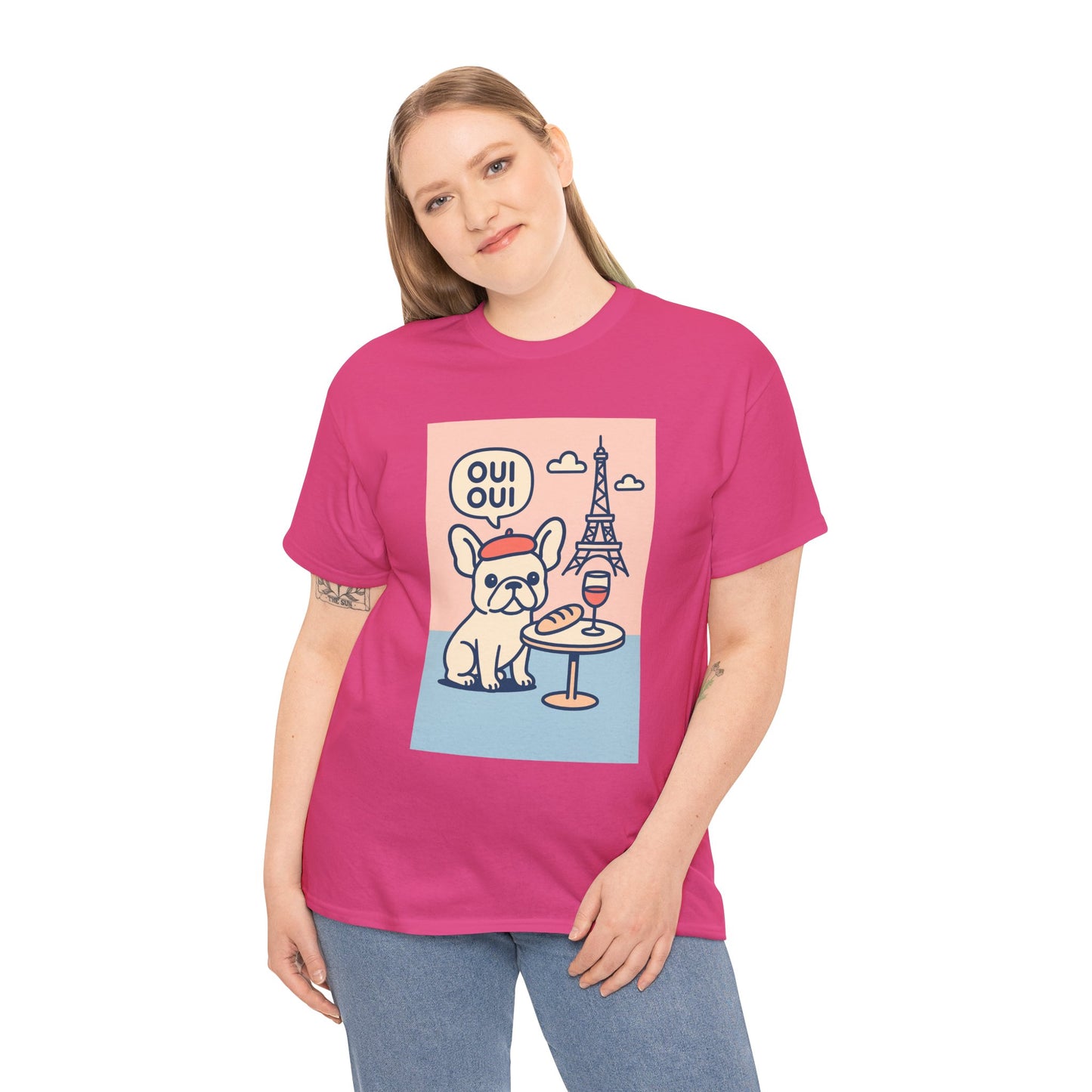 Oui Oui Frenchie Paris T-Shirt – Cute French Bulldog Café Tee, Paris Dog Lover Shirt, Beret & Baguette Graphic, French Bulldog Gift for Women & Men