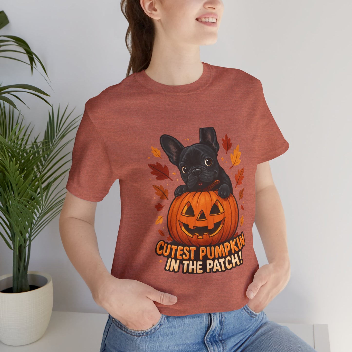 Cutest Pumpkin in the Patch Frenchie T-Shirt | Halloween Dog Lover Tee | Fall French Bulldog Shirt | Cute Pumpkin Patch Graphic Tee