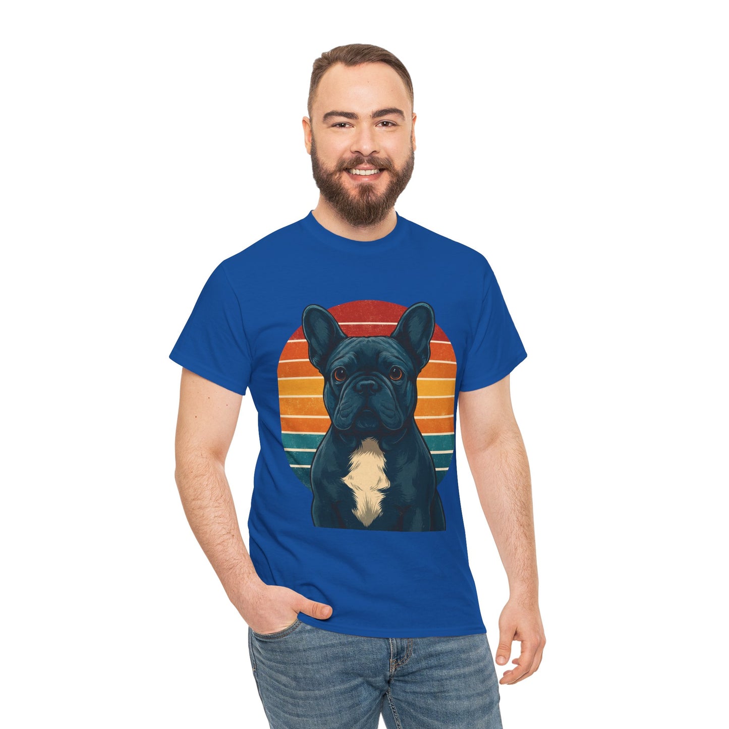 Retro Blue French Bulldog T-Shirt | Vintage Frenchie Dog Tee | 70s Sunset Graphic Shirt | Frenchie Lover Gift | Cute Pet Owner Apparel