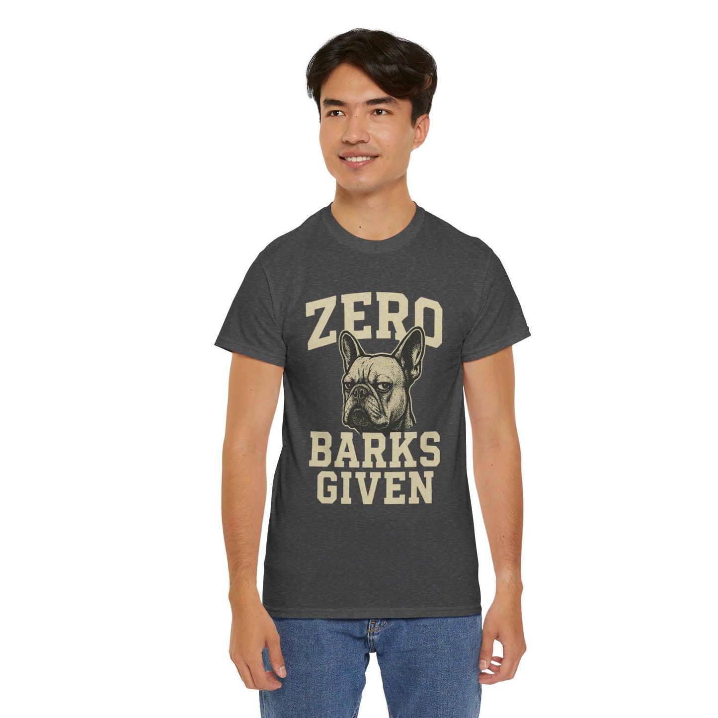 Zero Barks Given Frenchie T-Shirt – Funny French Bulldog Tee, Grumpy Dog Humor Shirt, Frenchie Lover Gift, Dog Mom Graphic Tee, Vintage Style Dog Shirt